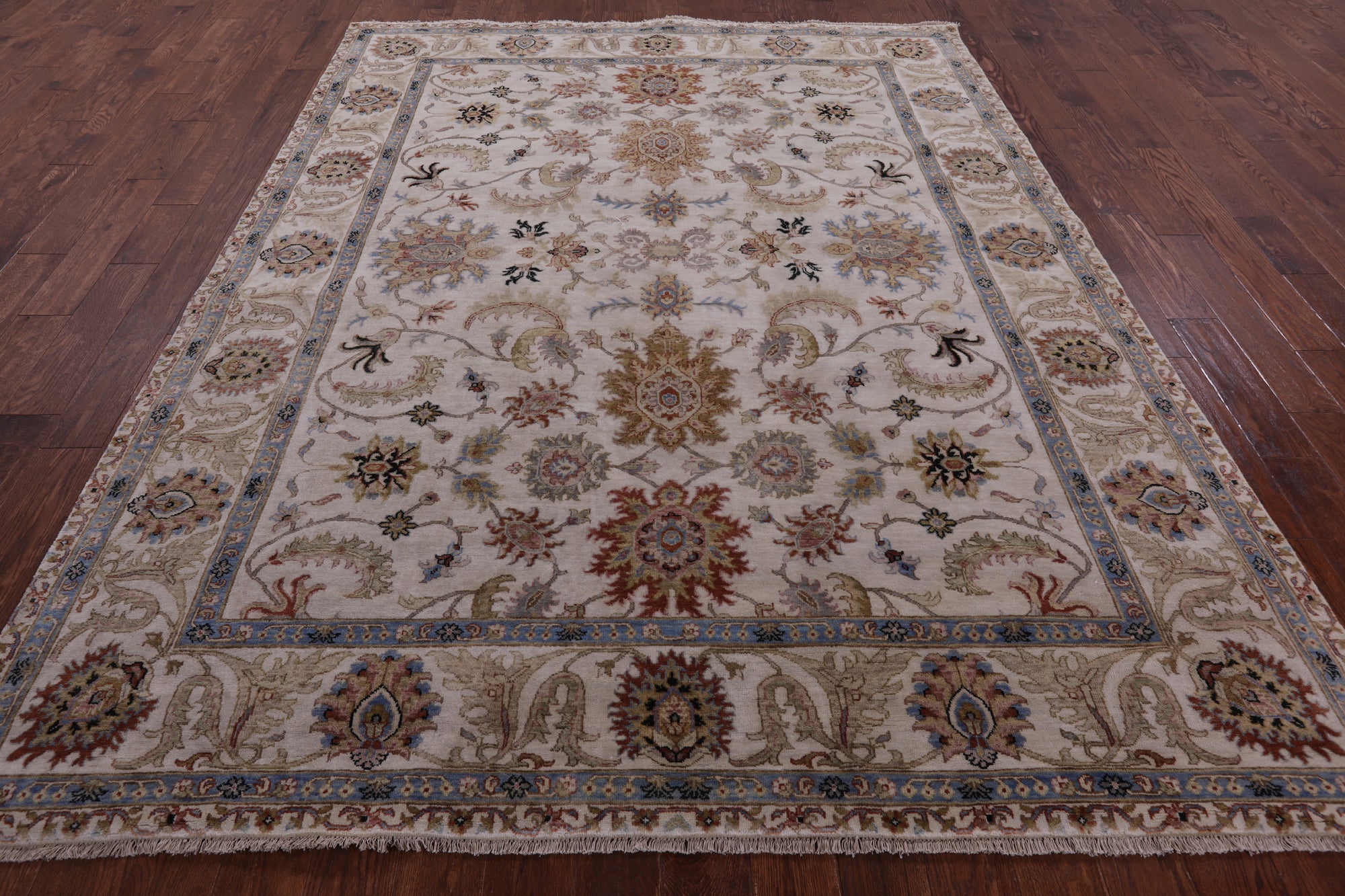 Ivory Persian Tabriz Hand Knotted Wool Rug - 7' 8" X 9' 11" - Golden Nile