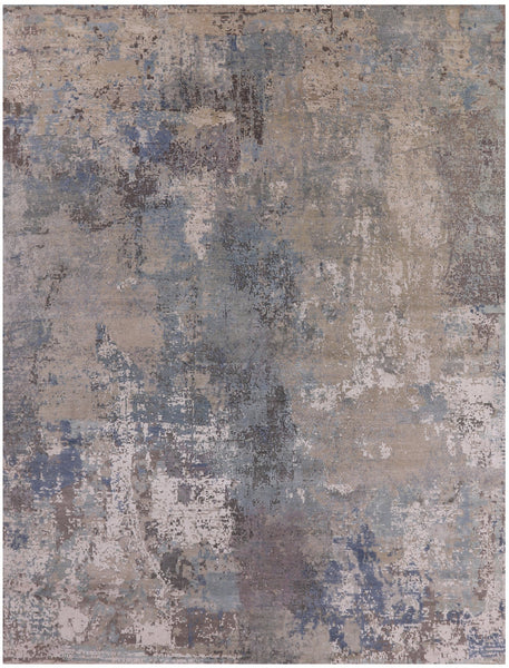 Abstract Modern Hand Knotted Wool & Silk Rug - 9' 2" X 12' 1" - Golden Nile
