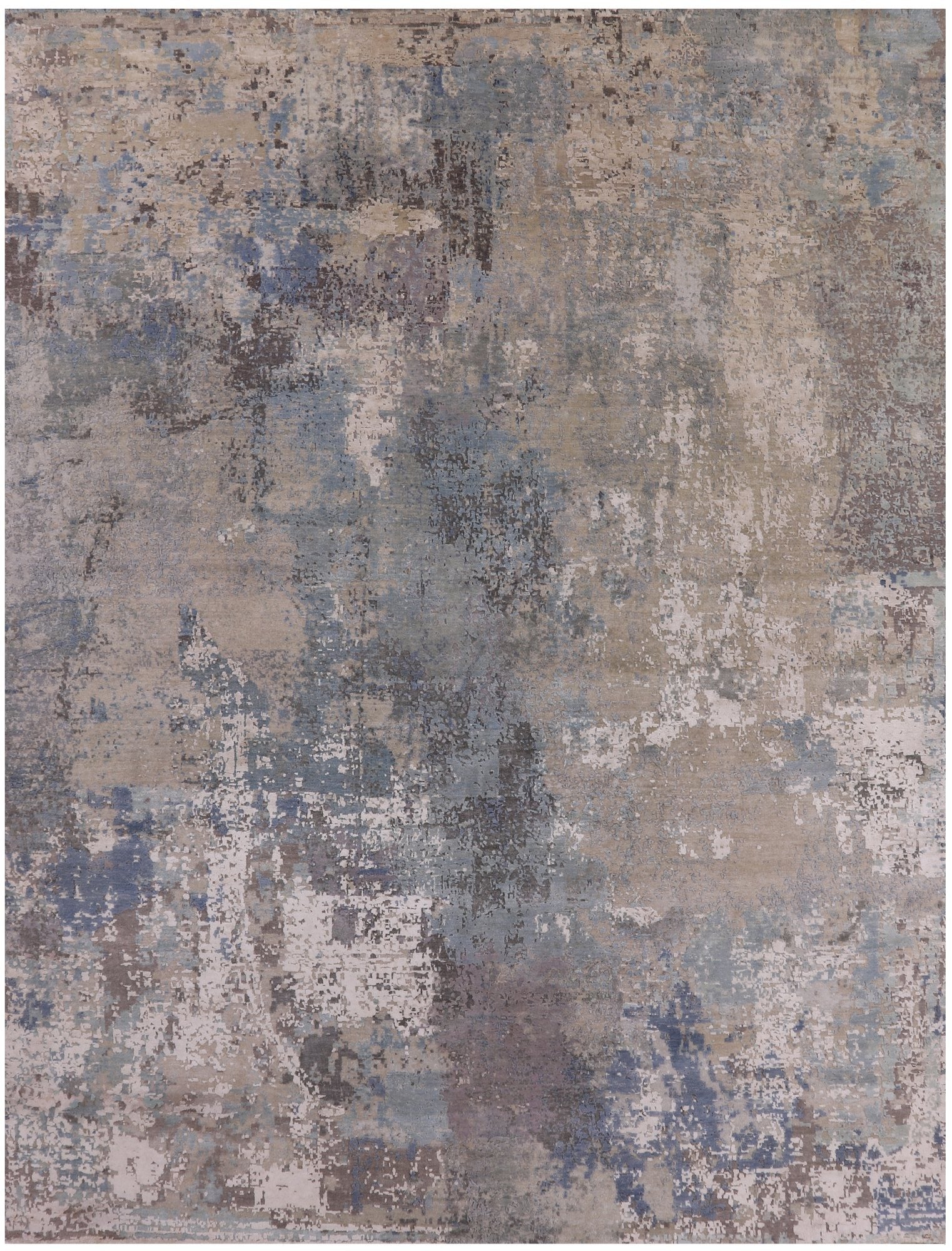 Abstract Modern Hand Knotted Wool & Silk Rug - 9' 2" X 12' 1" - Golden Nile