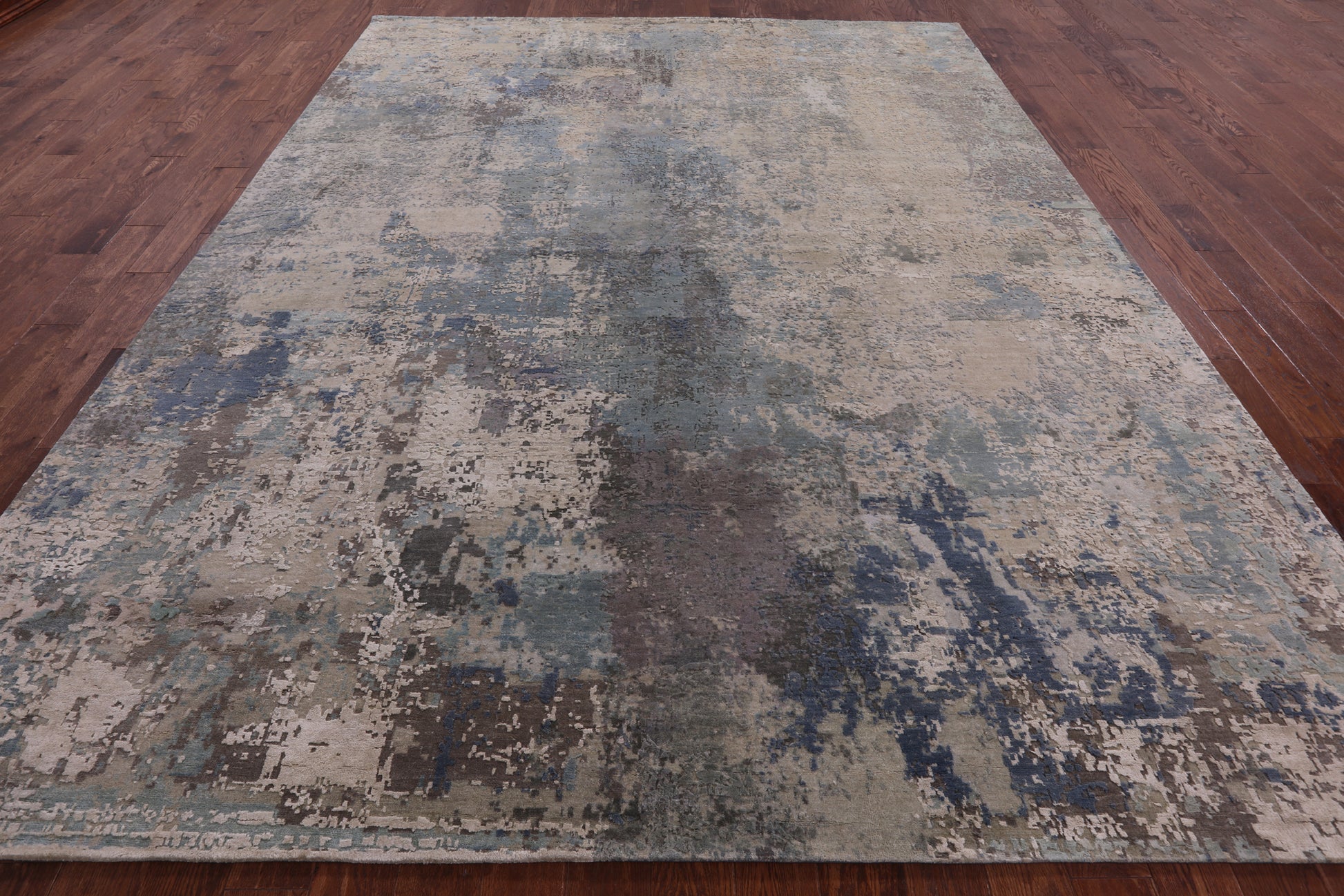 Abstract Modern Hand Knotted Wool & Silk Rug - 9' 2" X 12' 1" - Golden Nile