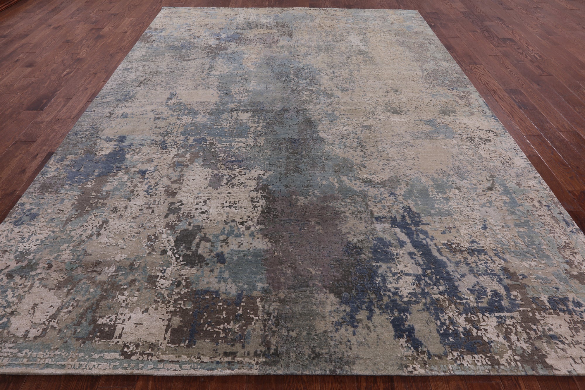Abstract Modern Hand Knotted Wool & Silk Rug - 9' 2" X 12' 1" - Golden Nile
