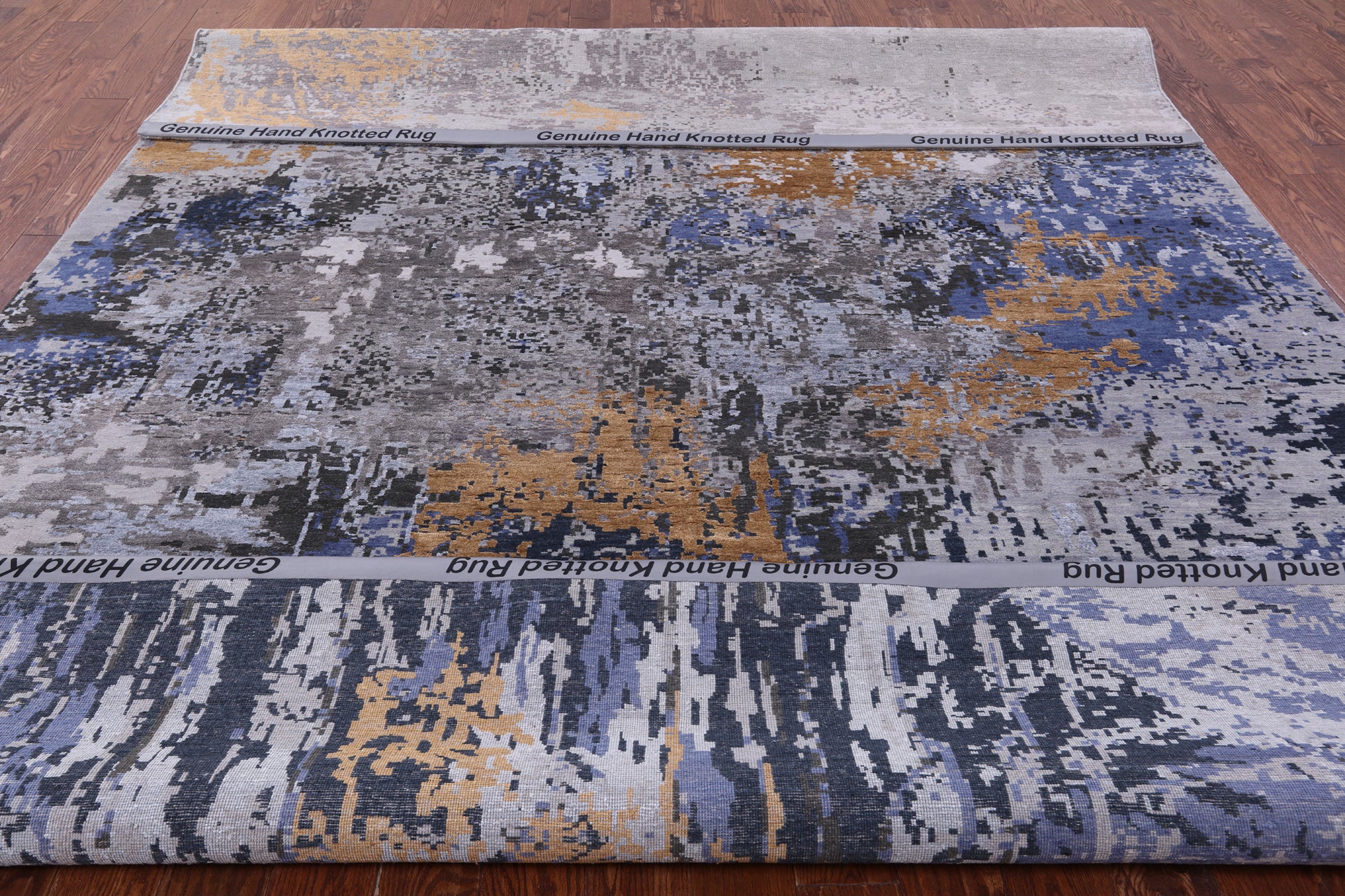 Abstract Modern Hand Knotted Wool & Silk Rug - 8' 10" X 12' 0" - Golden Nile
