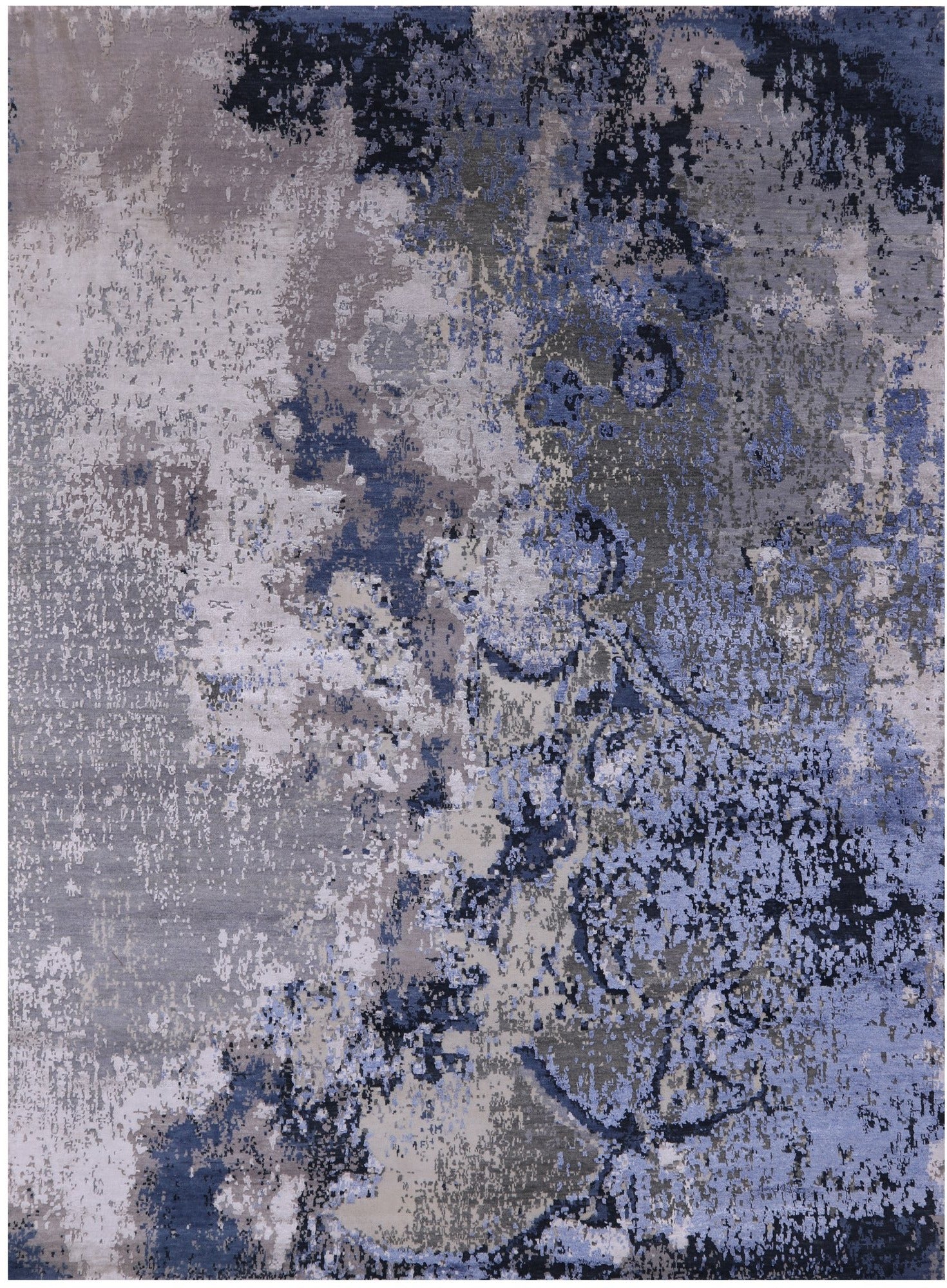 Abstract Contemporary Hand Knotted Wool & Silk Rug - 8' 11" X 12' 0" - Golden Nile