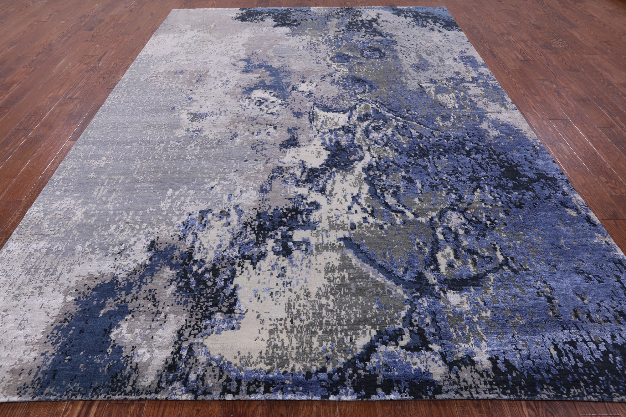 Abstract Contemporary Hand Knotted Wool & Silk Rug - 8' 11" X 12' 0" - Golden Nile