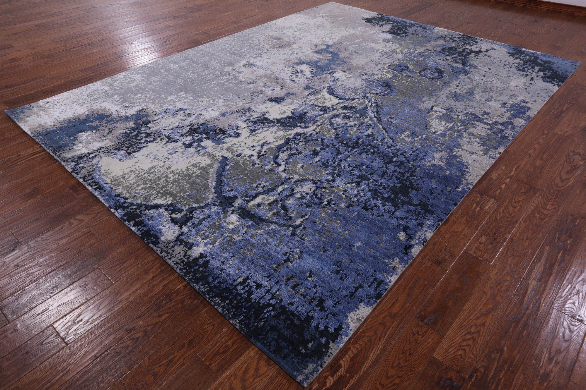 Abstract Contemporary Hand Knotted Wool & Silk Rug - 8' 11" X 12' 0" - Golden Nile
