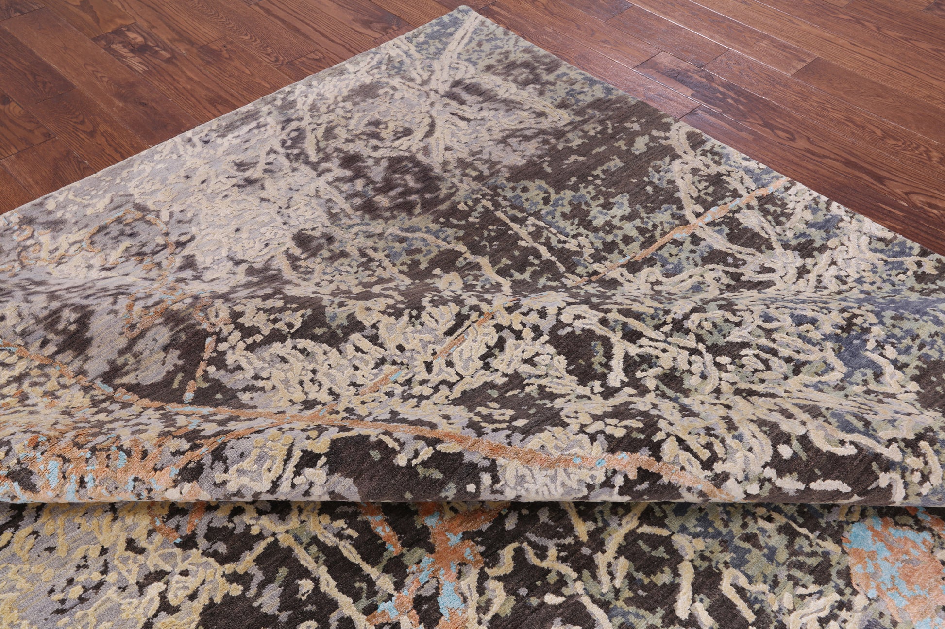 Abstract Modern Handmade Wool & Silk Rug - 8' 11" X 11' 9" - Golden Nile