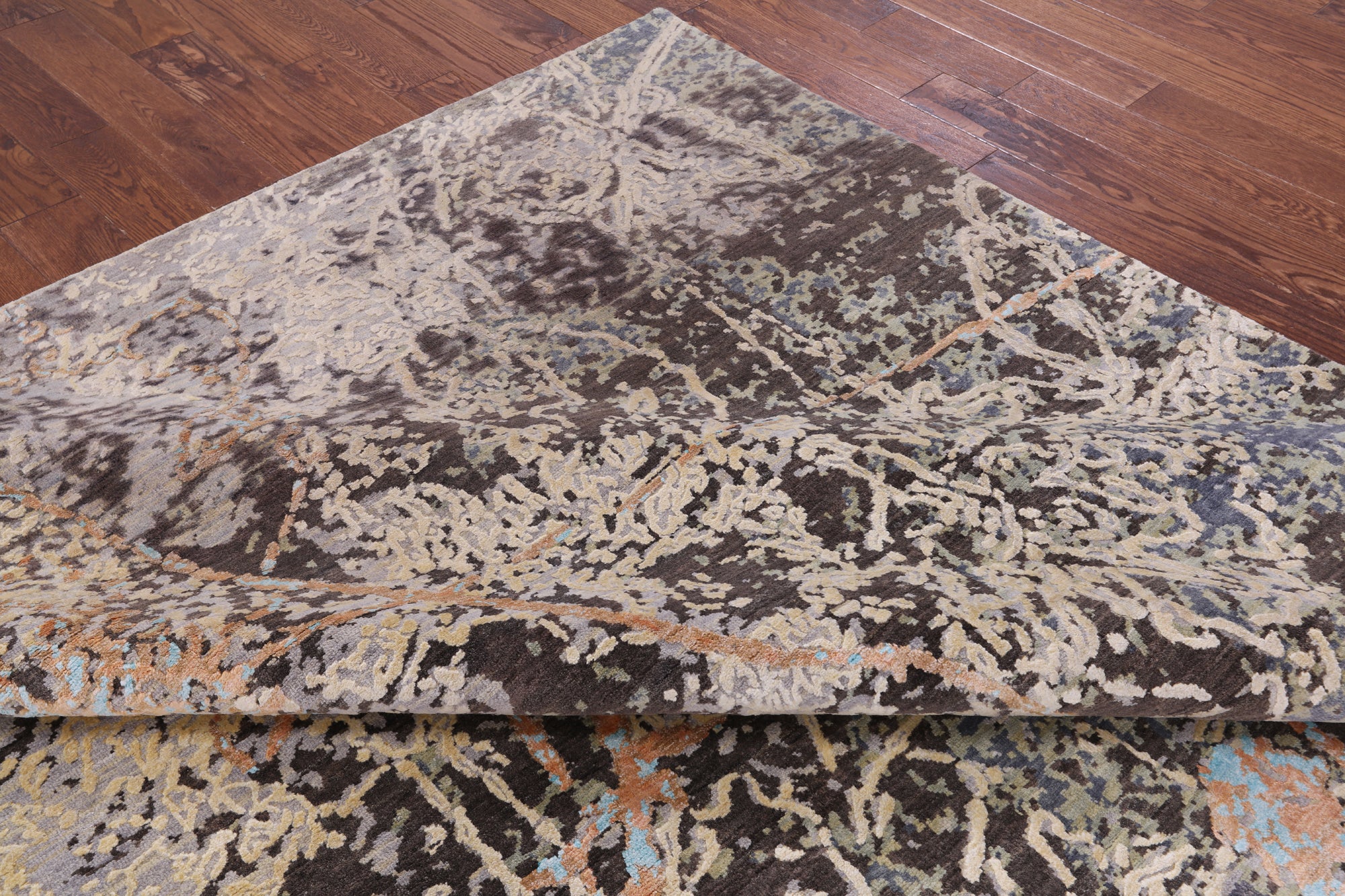 Abstract Modern Handmade Wool & Silk Rug - 8' 11" X 11' 9" - Golden Nile