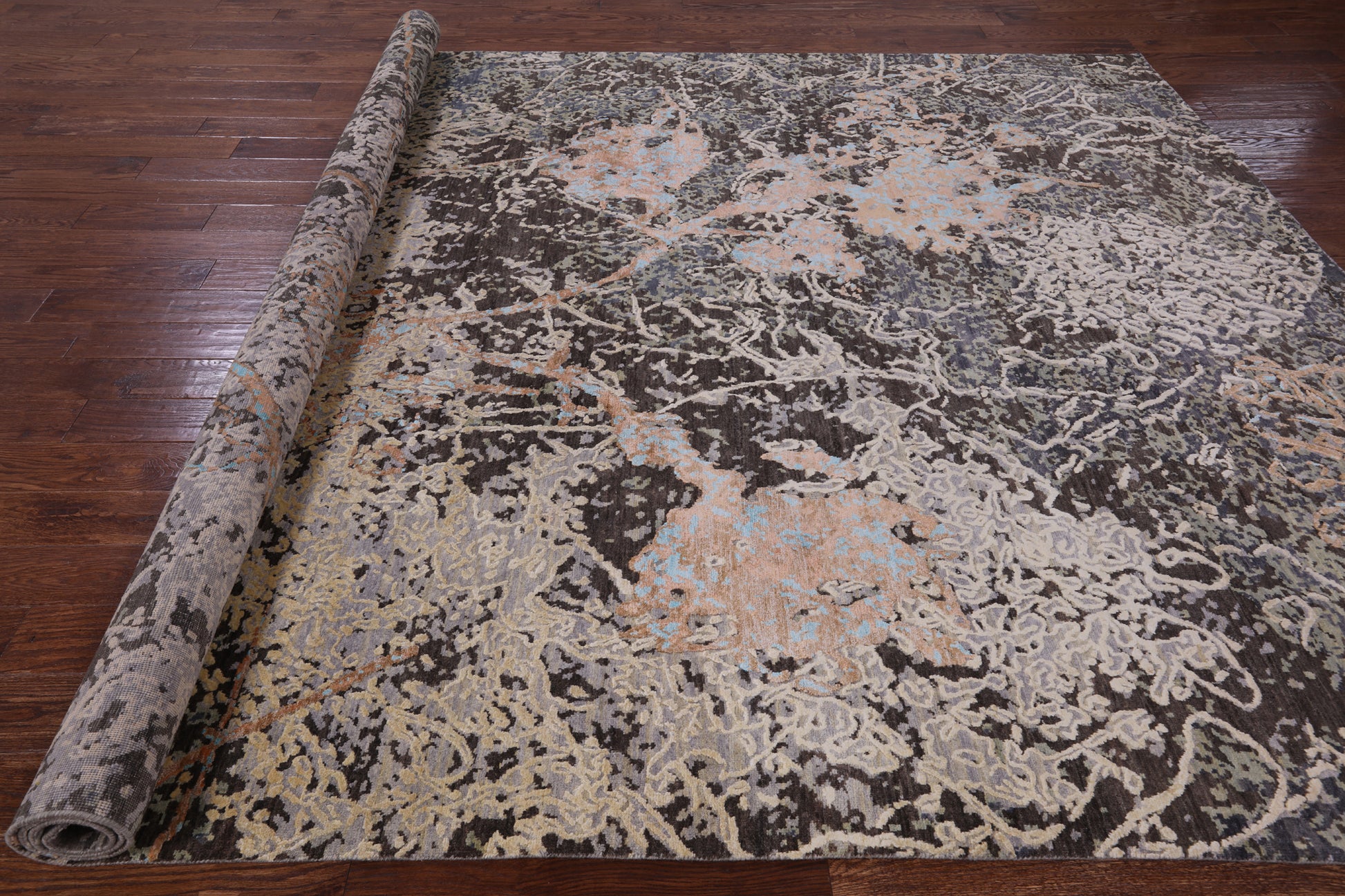 Abstract Modern Handmade Wool & Silk Rug - 8' 11" X 11' 9" - Golden Nile