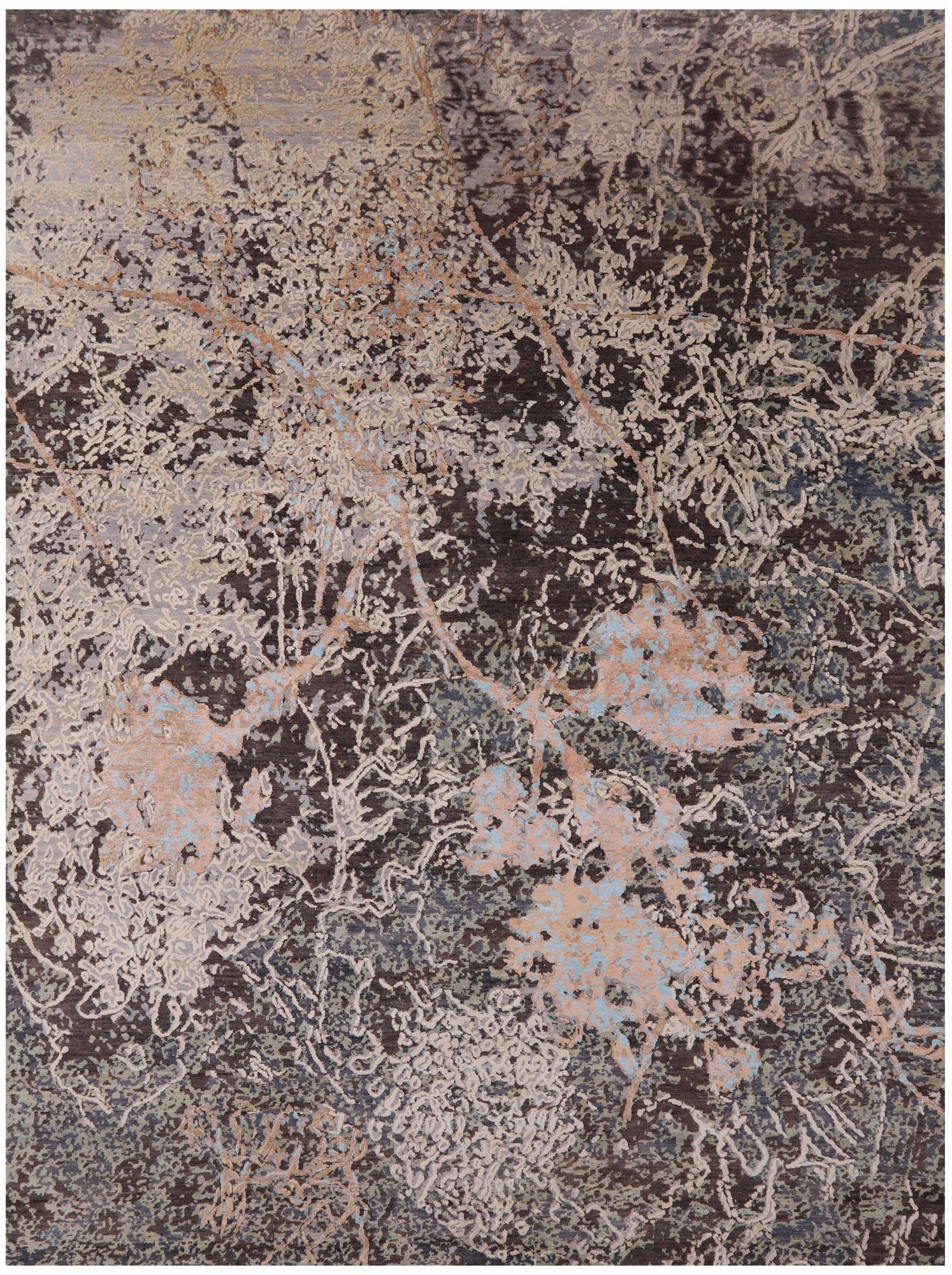 Abstract Modern Handmade Wool & Silk Rug - 8' 11" X 11' 9" - Golden Nile