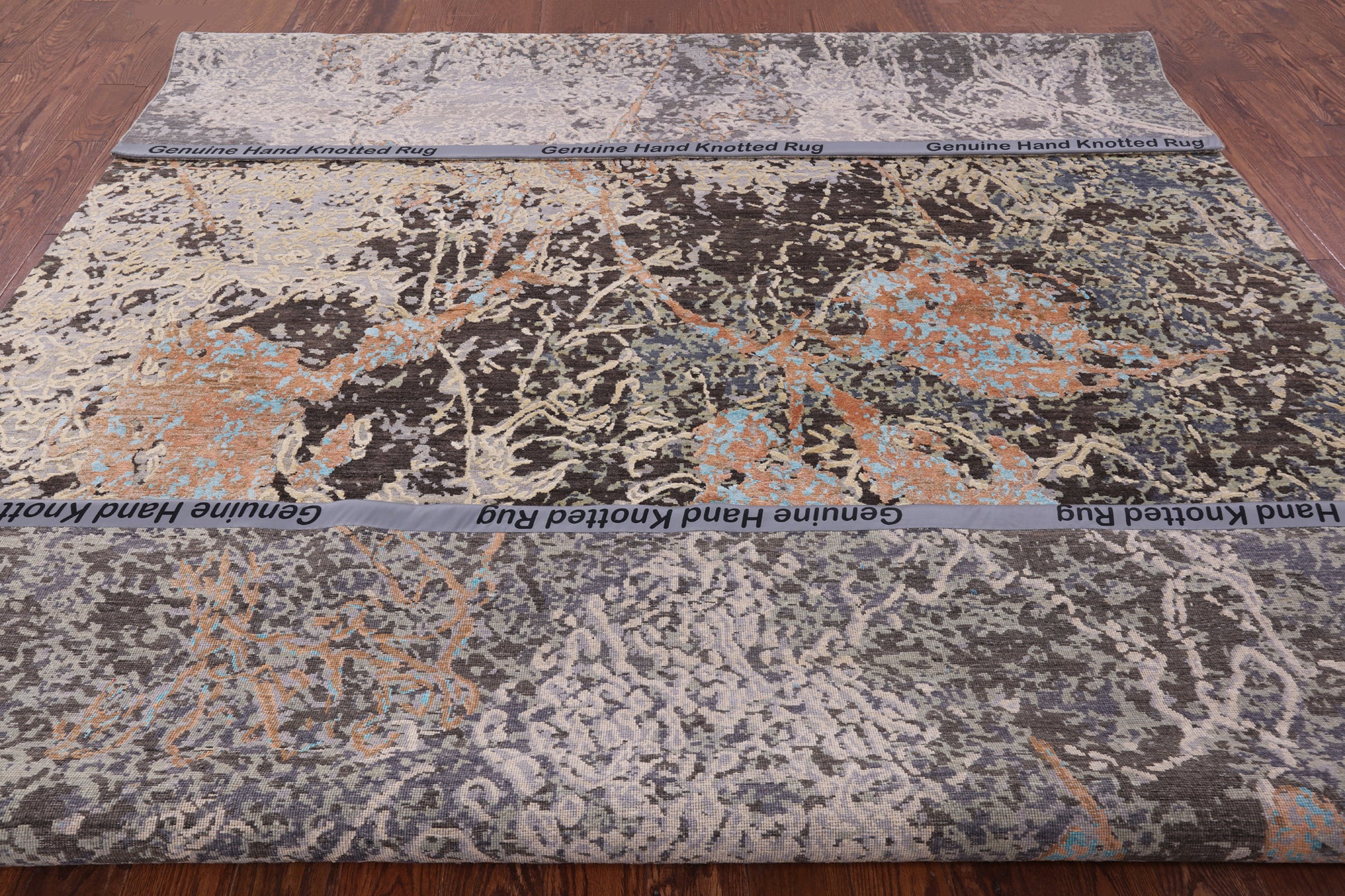 Abstract Modern Handmade Wool & Silk Rug - 8' 11" X 11' 9" - Golden Nile