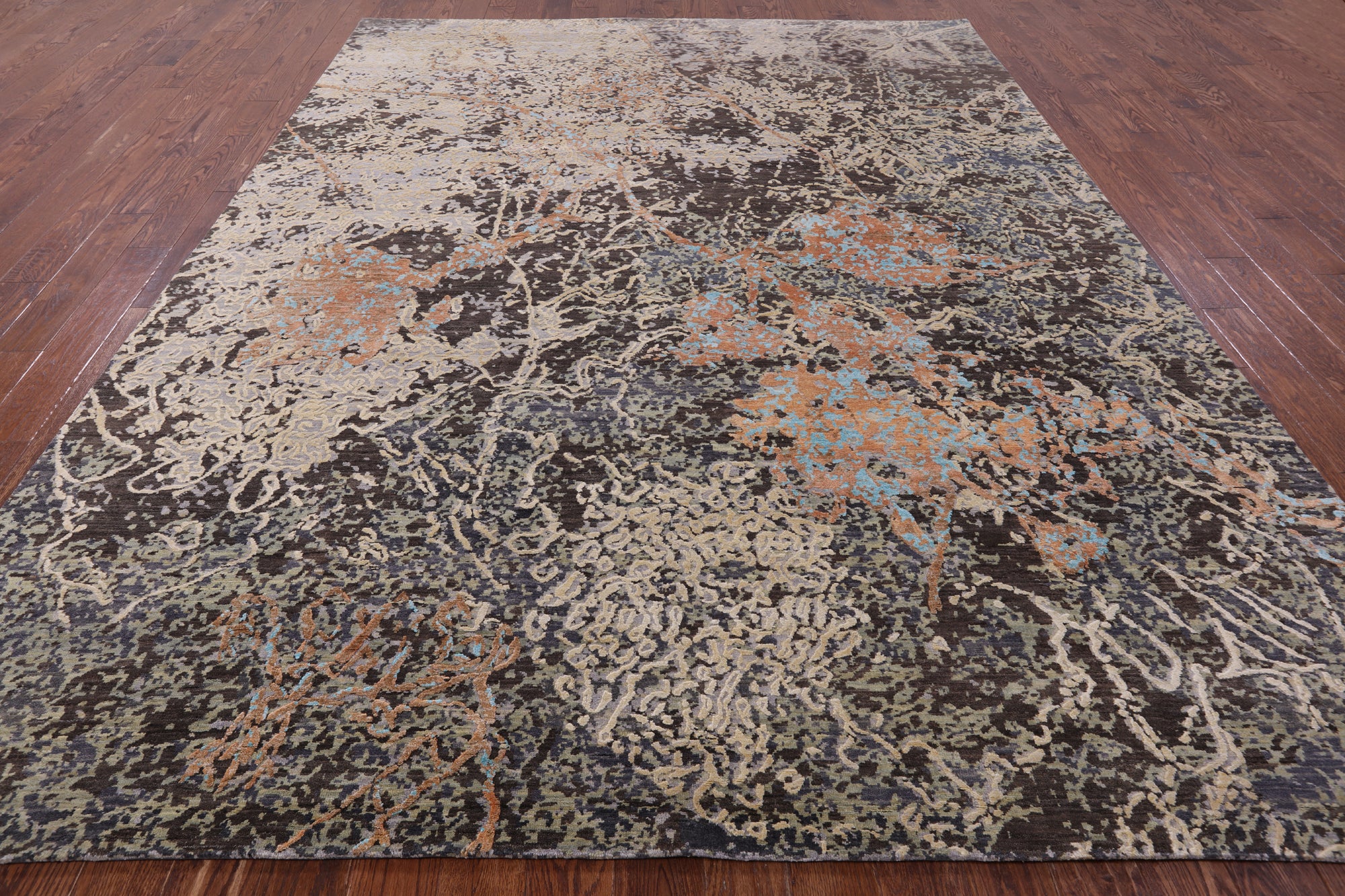 Abstract Modern Handmade Wool & Silk Rug - 8' 11" X 11' 9" - Golden Nile