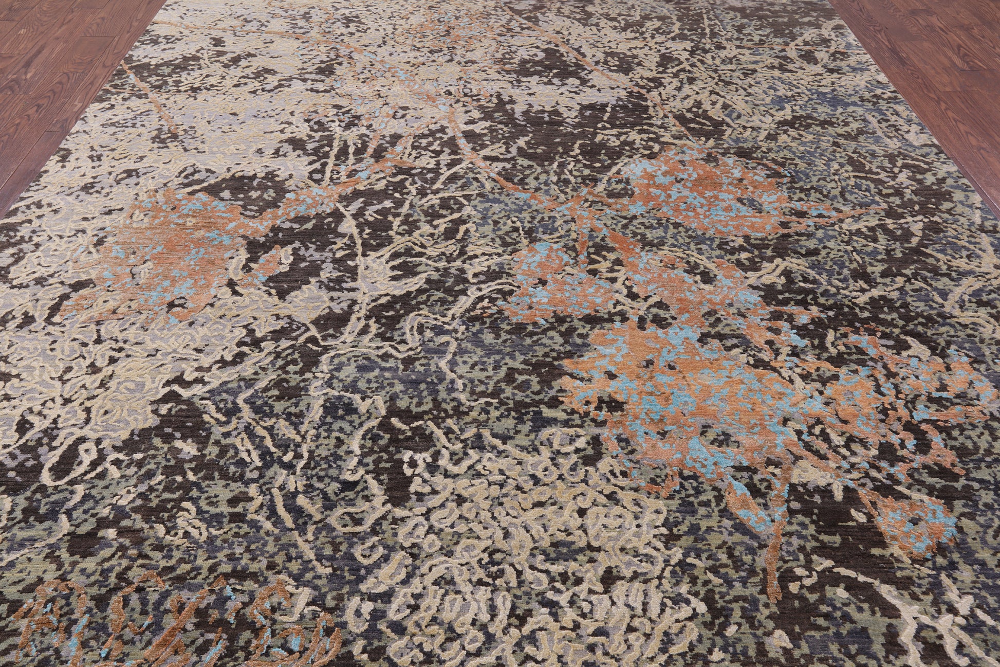 Abstract Modern Handmade Wool & Silk Rug - 8' 11" X 11' 9" - Golden Nile