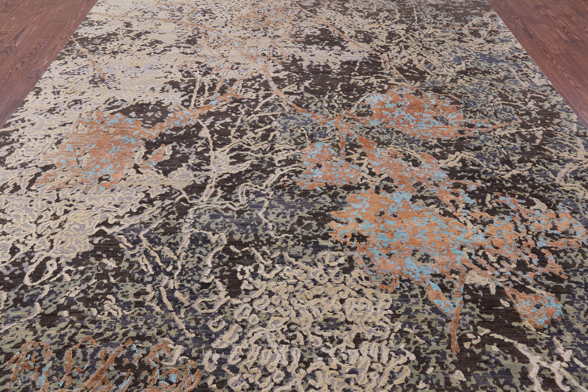 Abstract Modern Handmade Wool & Silk Rug - 8' 11" X 11' 9" - Golden Nile