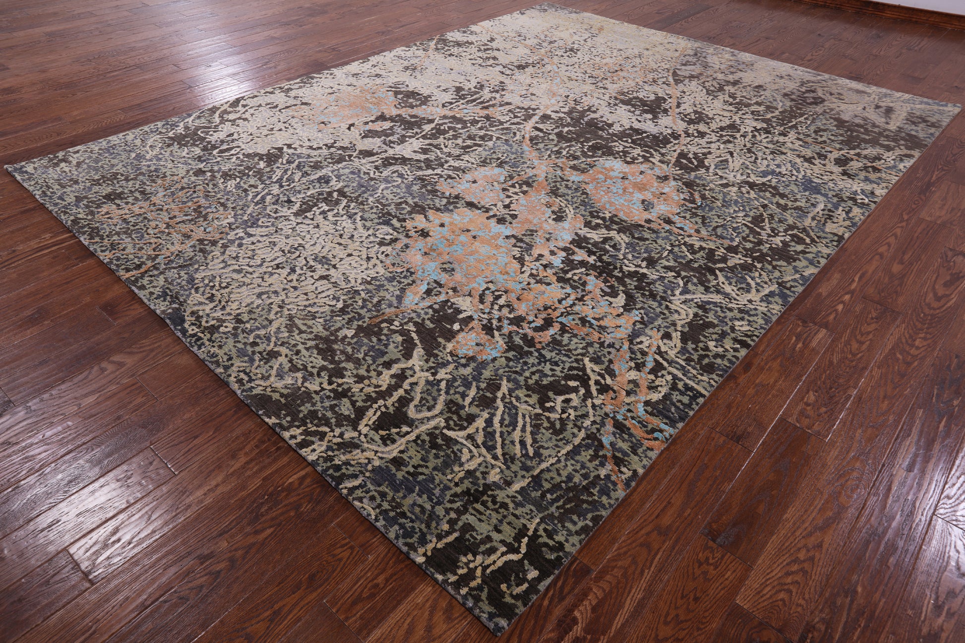 Abstract Modern Handmade Wool & Silk Rug - 8' 11" X 11' 9" - Golden Nile