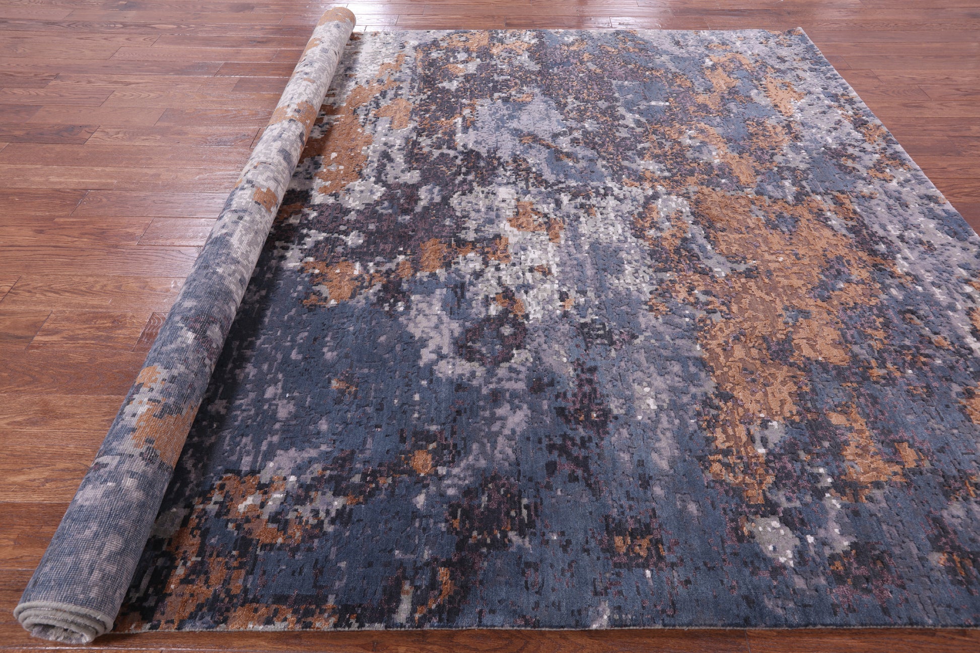 Abstract Contemporary Handmade Wool & Silk Rug - 8' 0" X 10' 1" - Golden Nile