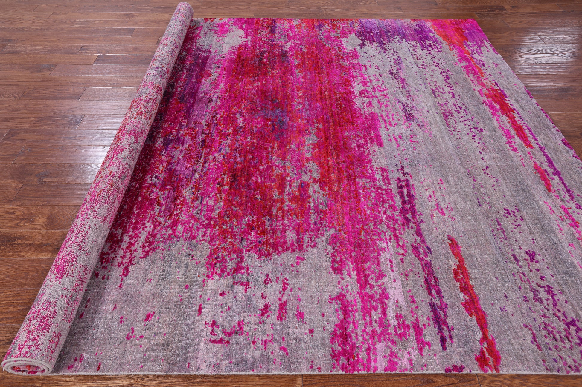 Abstract Modern Hand Knotted Wool & Silk Rug - 7' 11" X 10' 0" - Golden Nile