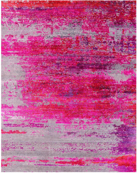 Abstract Modern Hand Knotted Wool & Silk Rug - 7' 11" X 10' 0" - Golden Nile