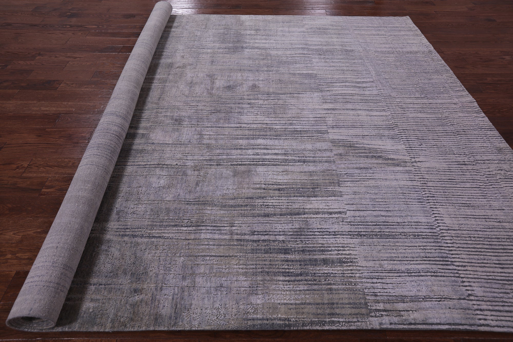 Abstract Modern Hand Knotted Wool & Silk Rug - 8' 11" X 11' 11" - Golden Nile