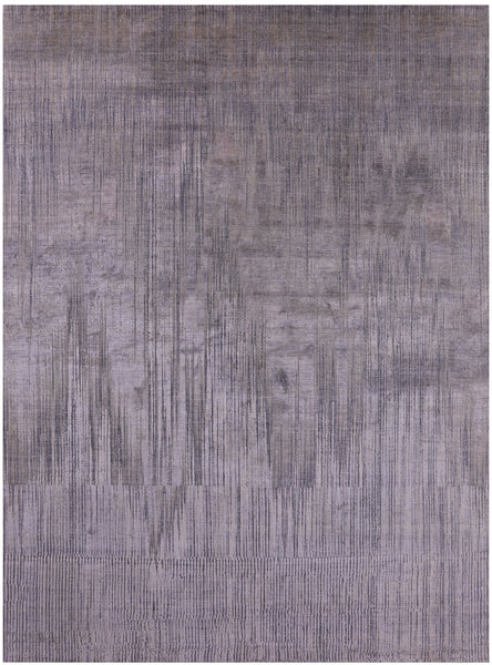 Abstract Modern Hand Knotted Wool & Silk Rug - 8' 11" X 11' 11" - Golden Nile