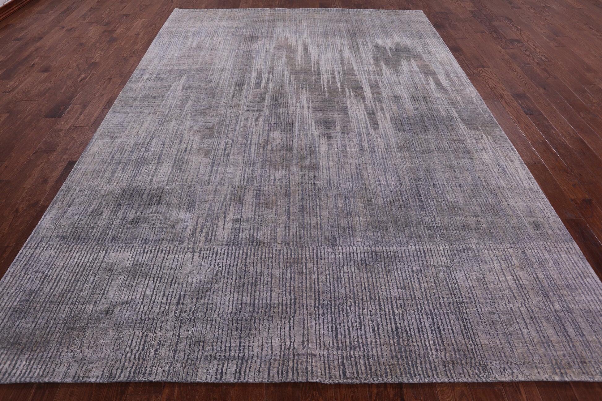 Abstract Modern Hand Knotted Wool & Silk Rug - 8' 11" X 11' 11" - Golden Nile