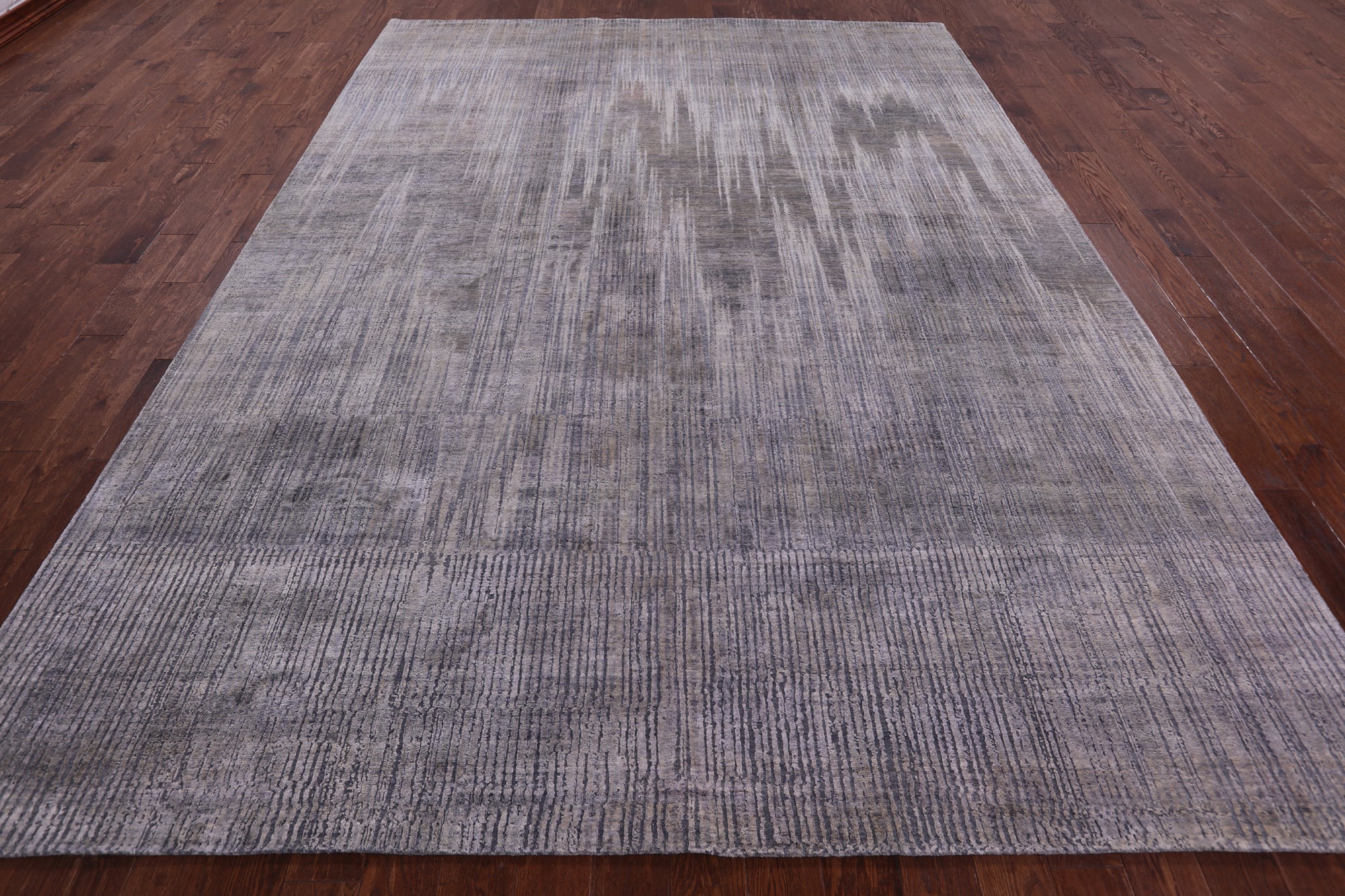 Abstract Modern Hand Knotted Wool & Silk Rug - 8' 11" X 11' 11" - Golden Nile