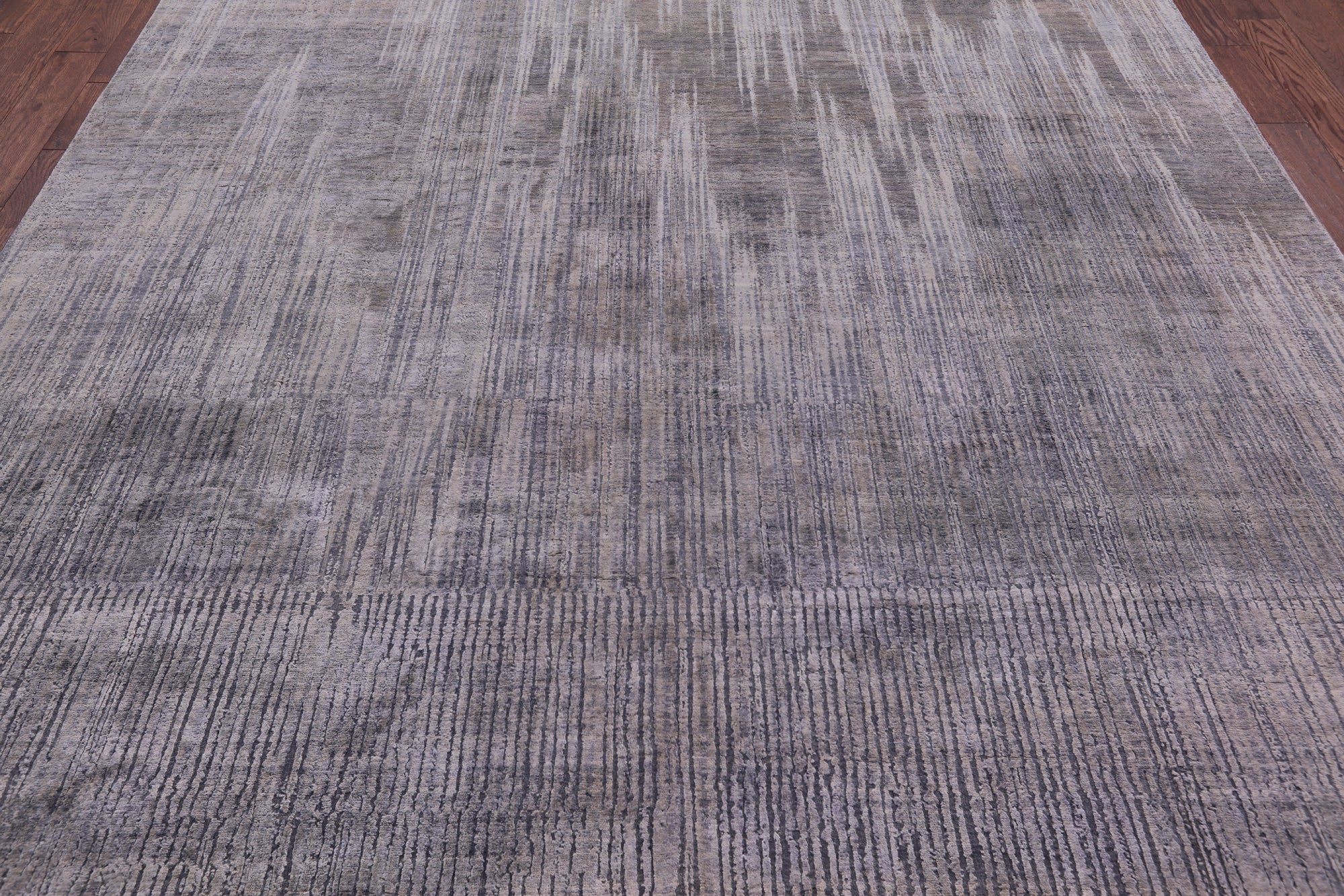 Abstract Modern Hand Knotted Wool & Silk Rug - 8' 11" X 11' 11" - Golden Nile