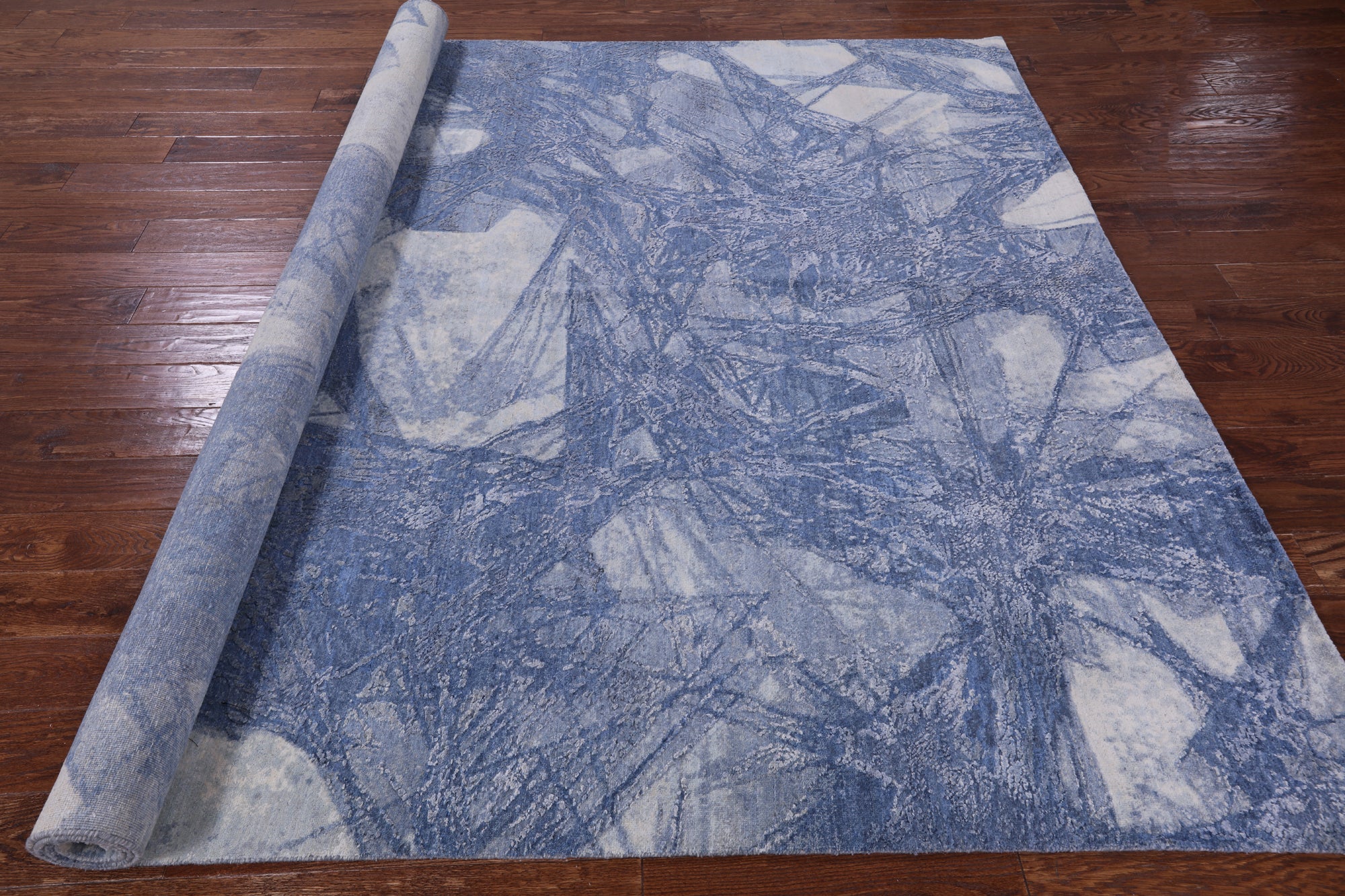 Abstract Modern Hand Knotted Wool & Silk Rug - 7' 11" X 10' 0" - Golden Nile