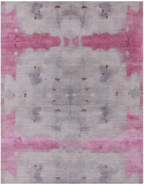 Abstract Modern Hand Knotted Wool & Silk Rug - 8' 0" X 10' 3" - Golden Nile