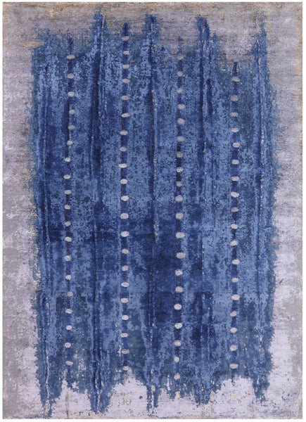 Abstract Contemporary Hand Knotted Wool & Silk Rug - 8' 11" X 12' 3" - Golden Nile