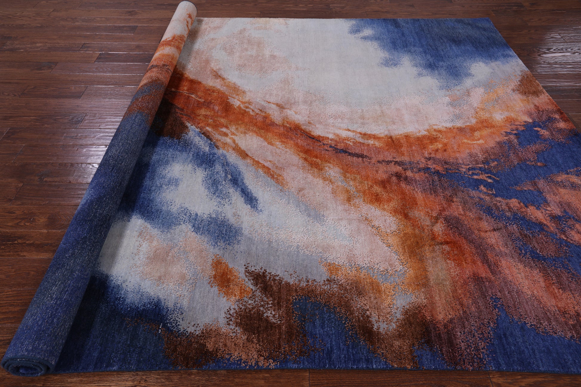 Abstract Contemporary Hand Knotted Wool & Silk Rug - 7' 11" X 9' 11" - Golden Nile