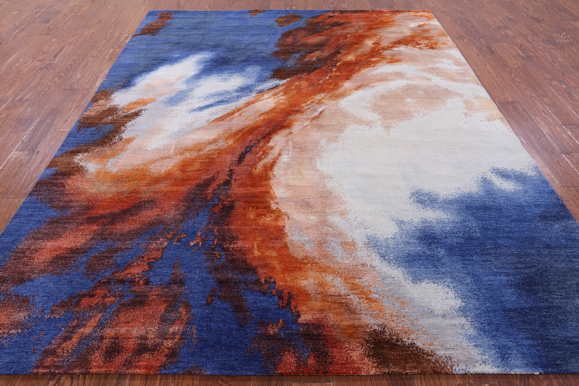 Abstract Contemporary Hand Knotted Wool & Silk Rug - 7' 11" X 9' 11" - Golden Nile