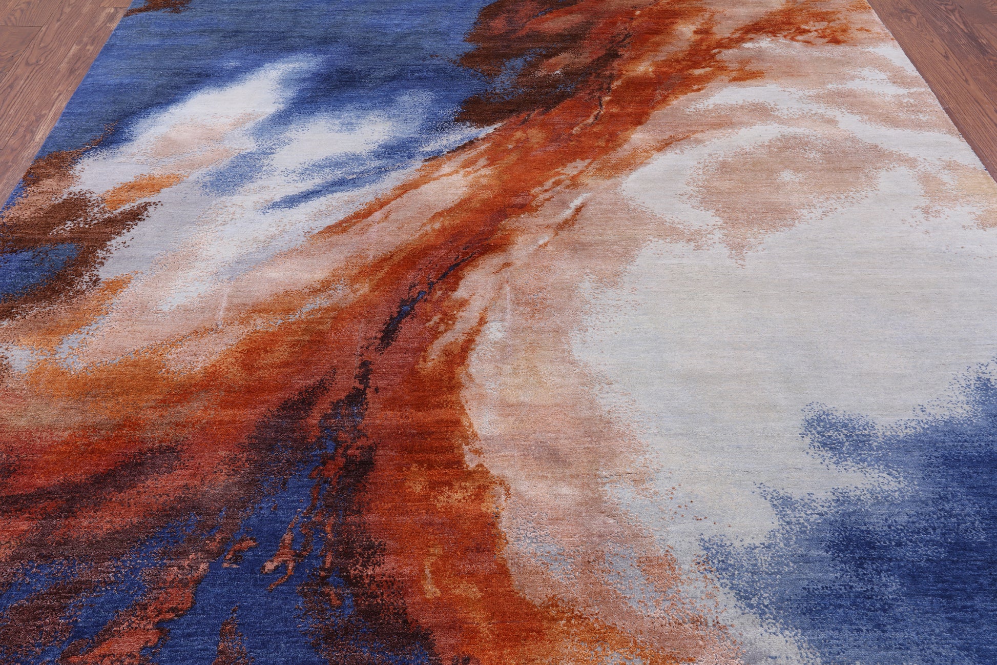 Abstract Contemporary Hand Knotted Wool & Silk Rug - 7' 11" X 9' 11" - Golden Nile
