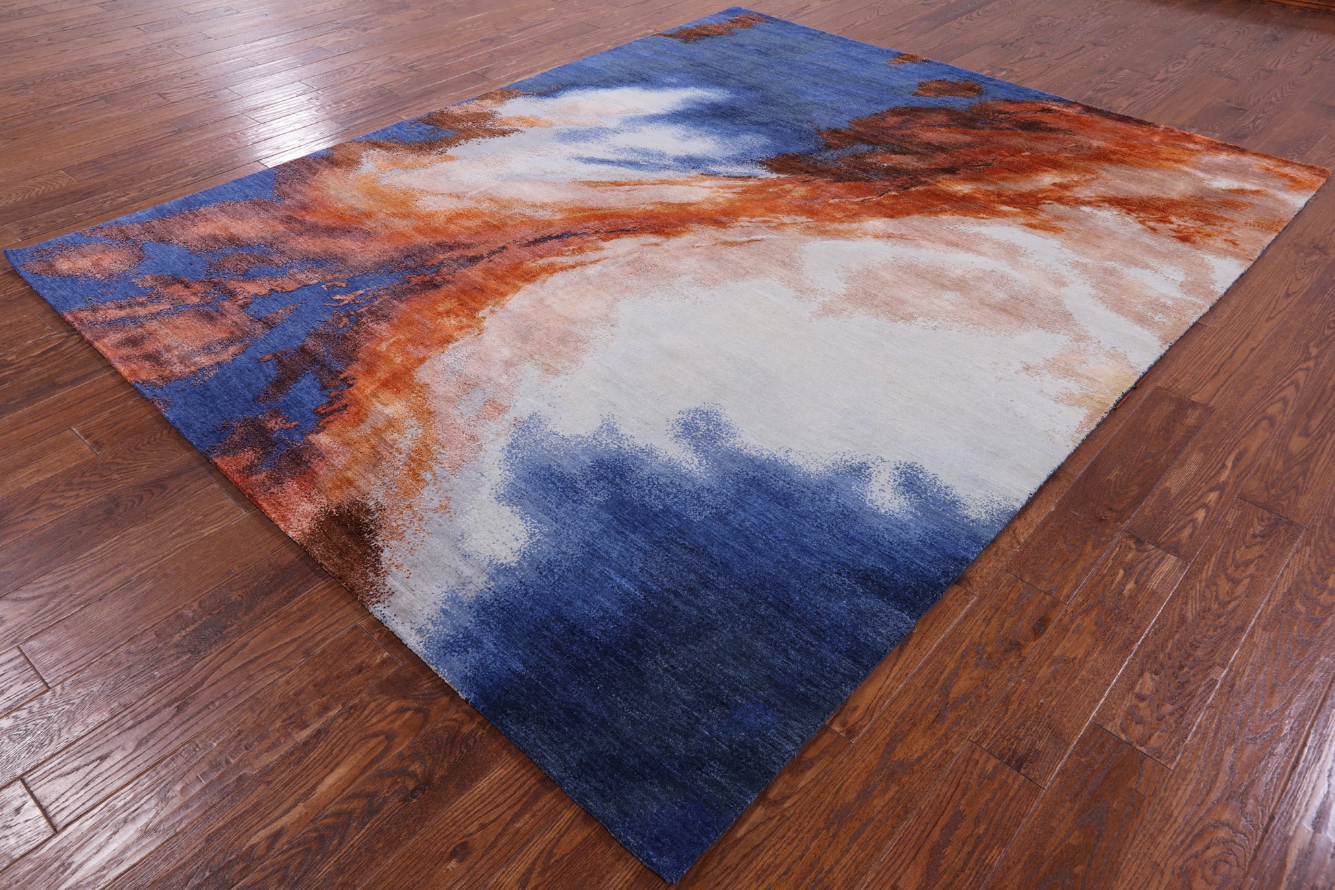 Abstract Contemporary Hand Knotted Wool & Silk Rug - 7' 11" X 9' 11" - Golden Nile