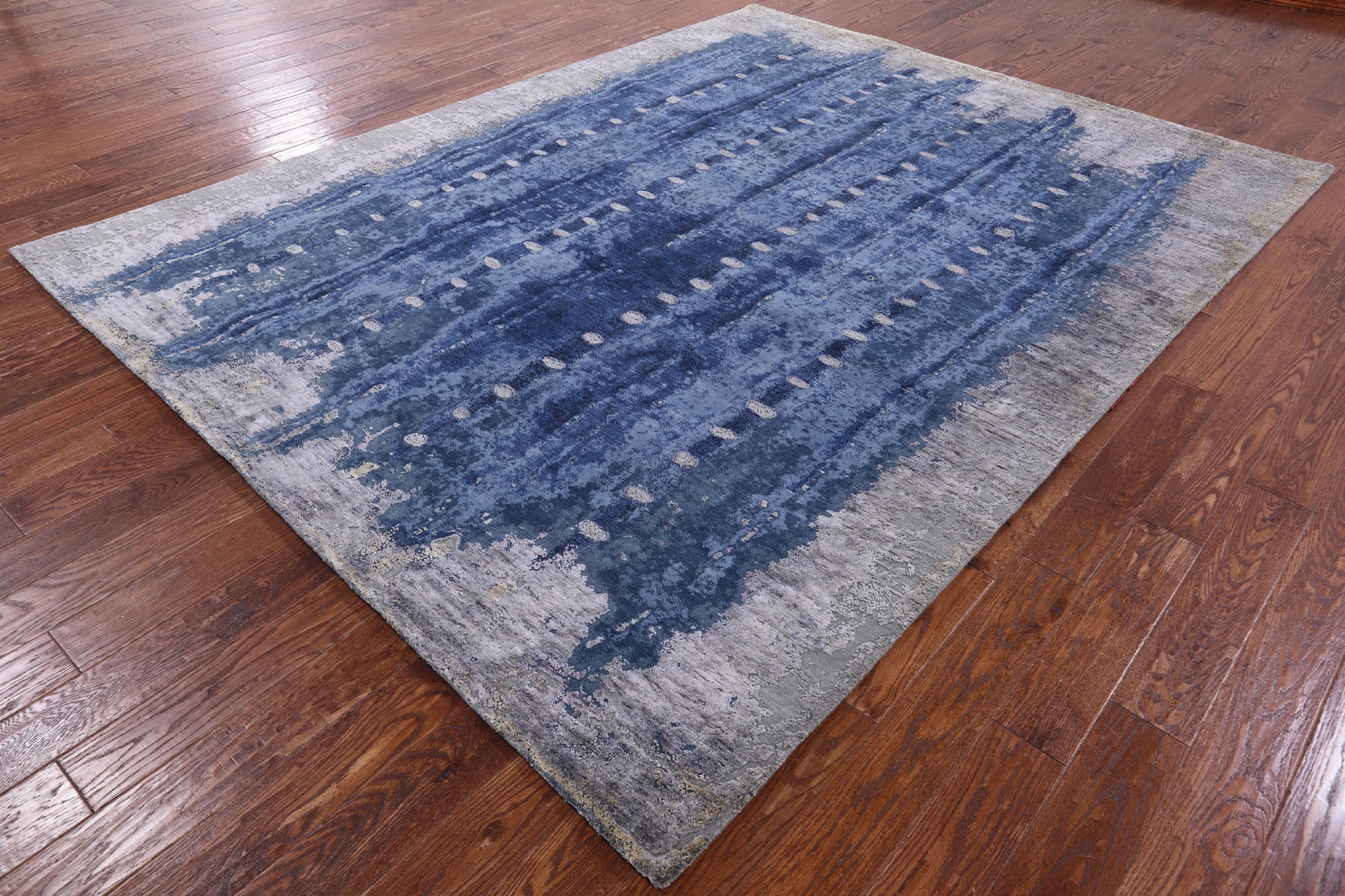 Abstract Modern Hand Knotted Wool & Silk Rug - 7' 10" X 10' 1" - Golden Nile