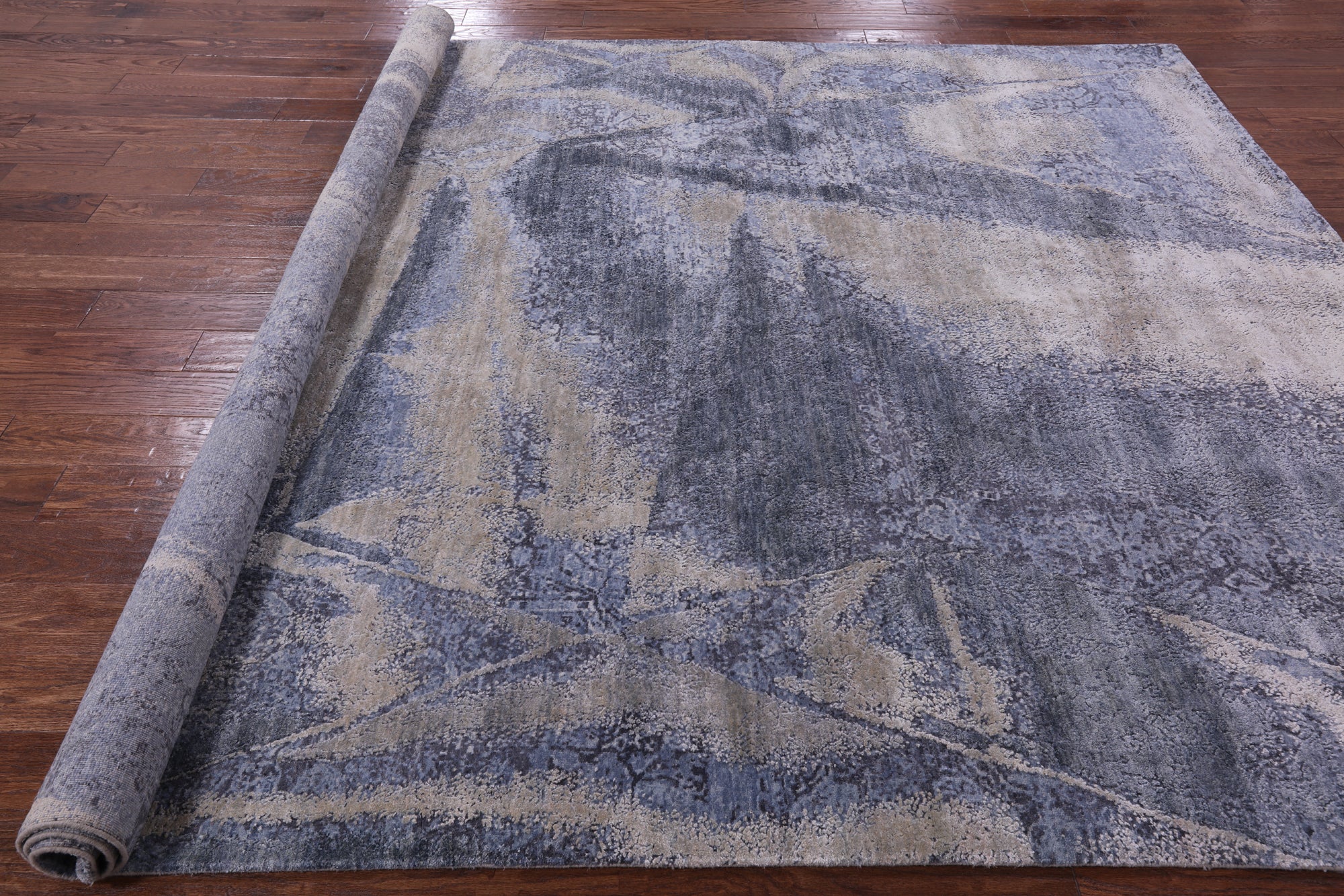 Abstract Contemporary Hand Knotted Wool & Silk Rug - 8' 1" X 9' 11" - Golden Nile