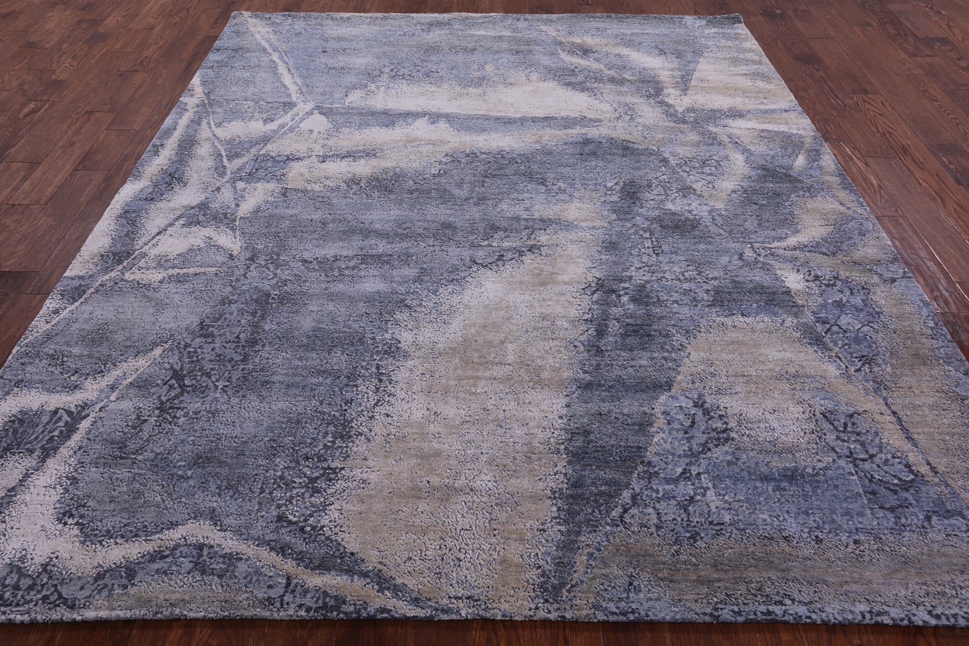 Abstract Contemporary Hand Knotted Wool & Silk Rug - 8' 1" X 9' 11" - Golden Nile
