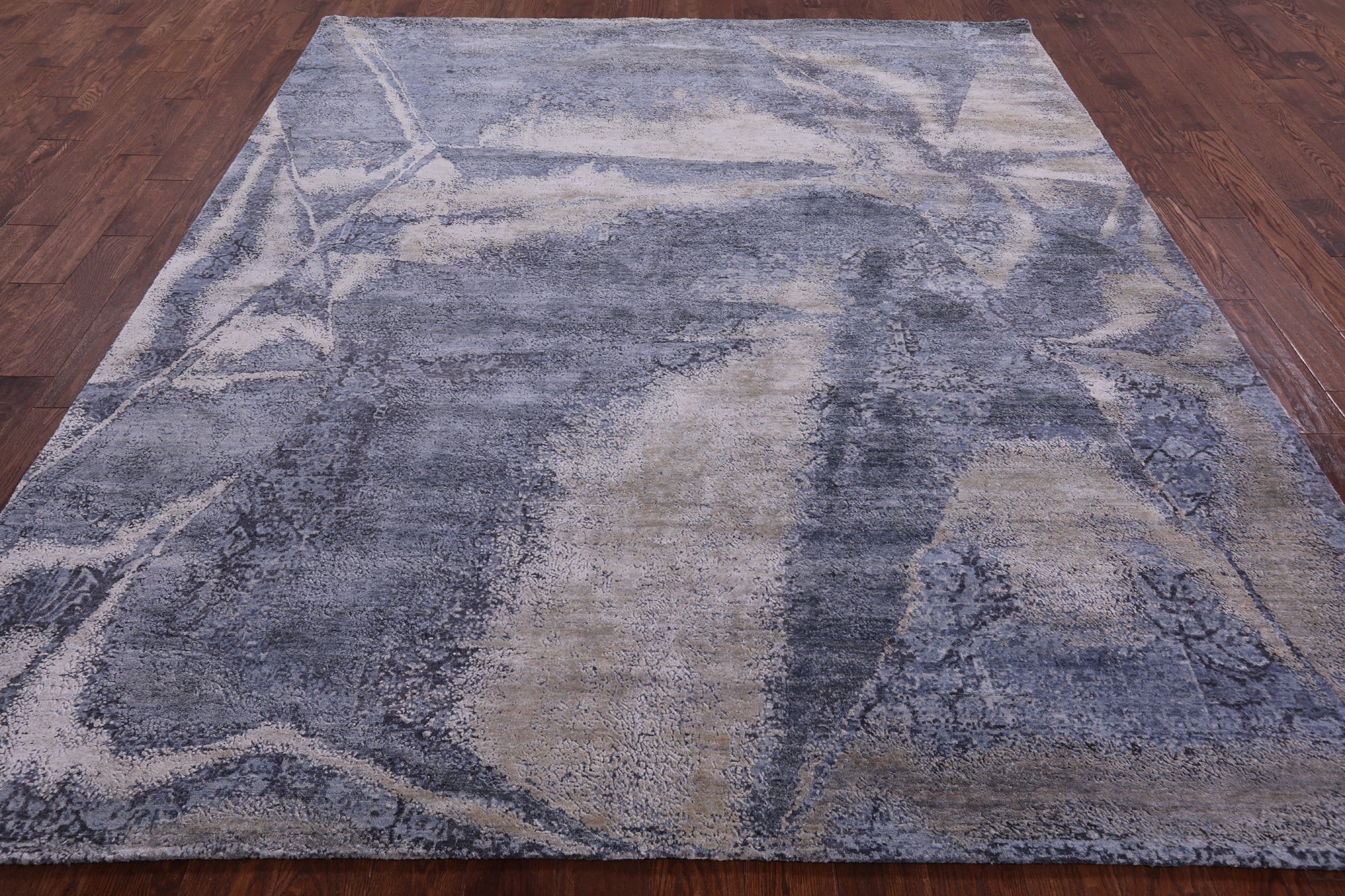 Abstract Contemporary Hand Knotted Wool & Silk Rug - 8' 1" X 9' 11" - Golden Nile