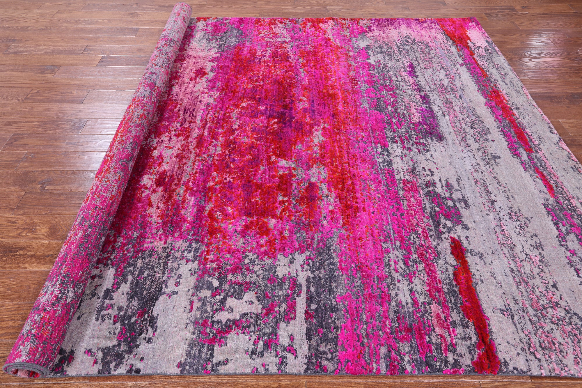 Abstract Modern Hand Knotted Wool & Silk Rug - 7' 11" X 9' 10" - Golden Nile
