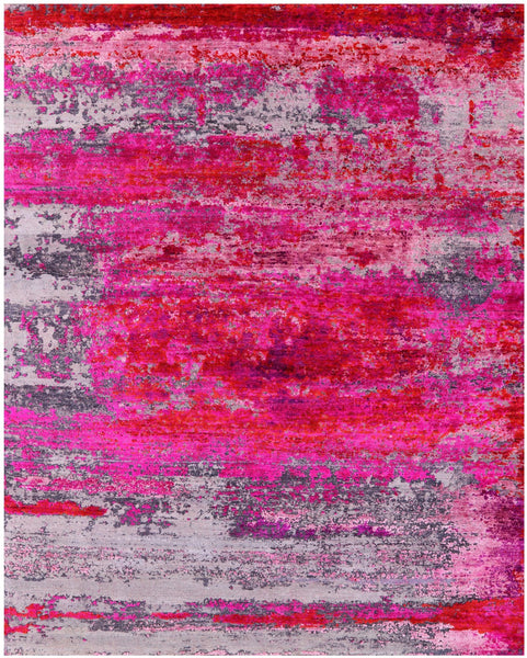 Abstract Modern Hand Knotted Wool & Silk Rug - 7' 11" X 9' 10" - Golden Nile