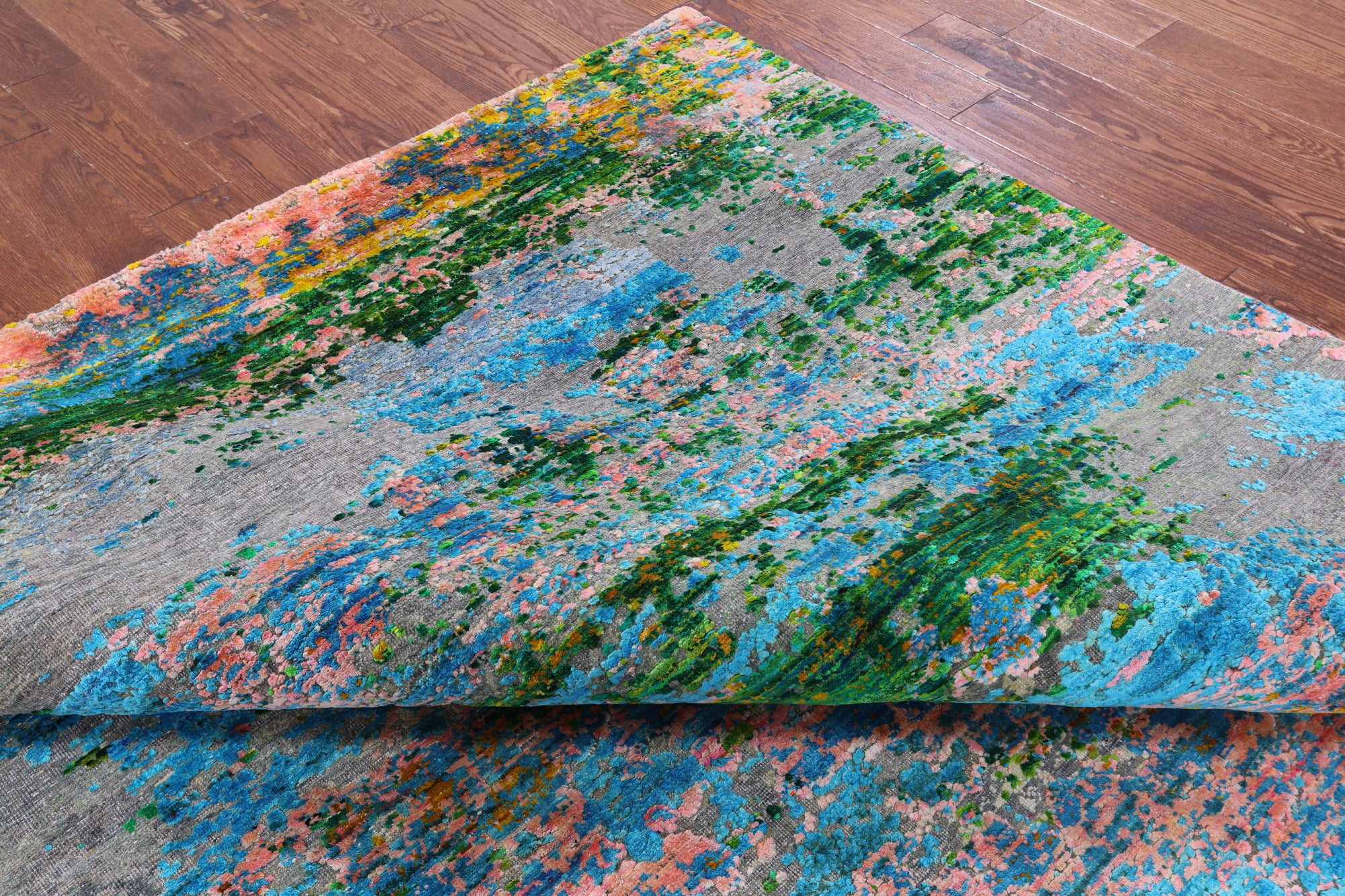 Abstract Modern Hand Knotted Wool & Silk Rug - 8' 0" X 10' 0" - Golden Nile