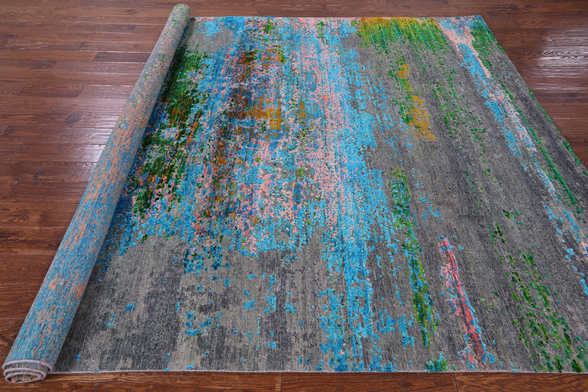 Abstract Modern Hand Knotted Wool & Silk Rug - 8' 0" X 10' 0" - Golden Nile