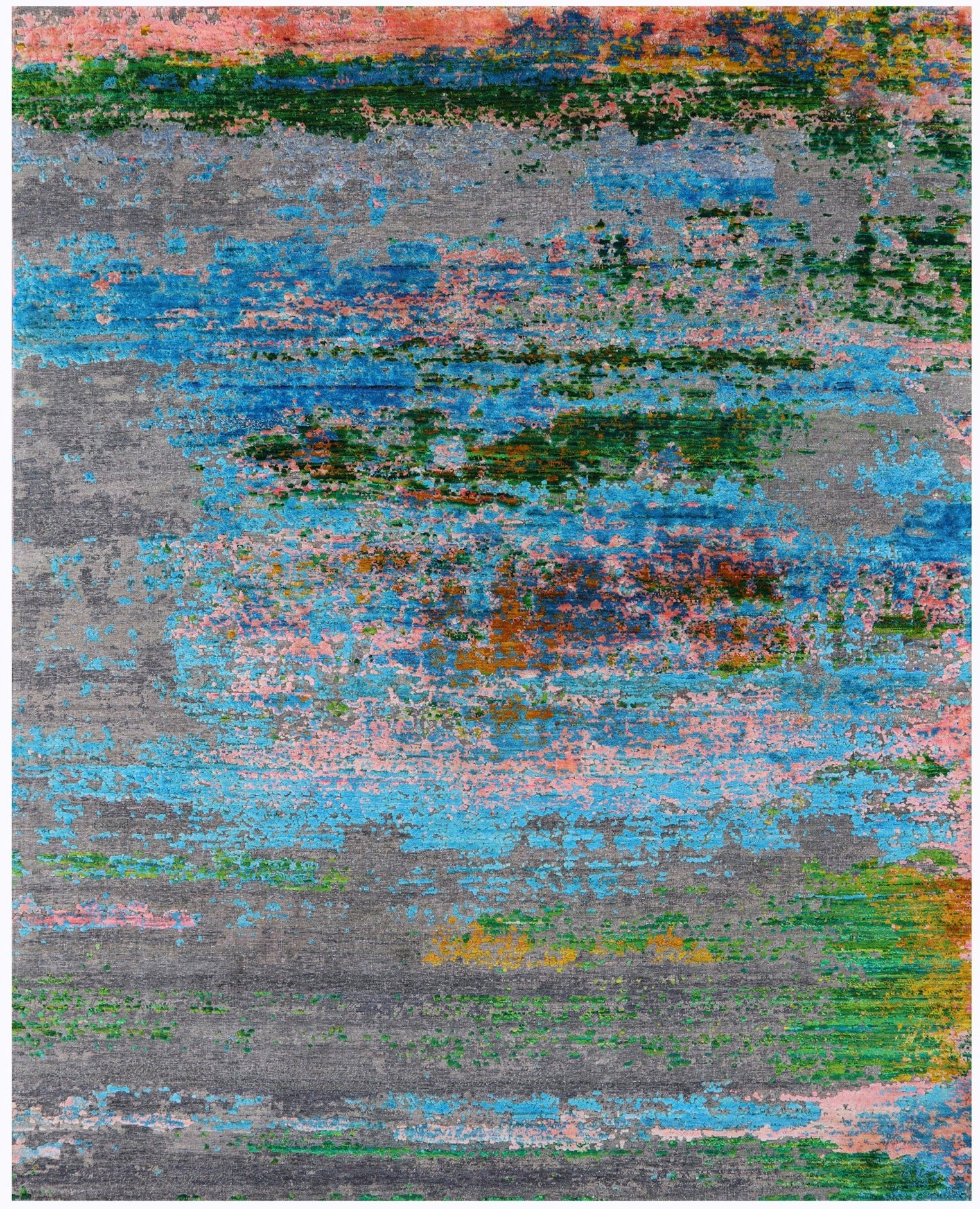 Abstract Modern Hand Knotted Wool & Silk Rug - 8' 0" X 10' 0" - Golden Nile