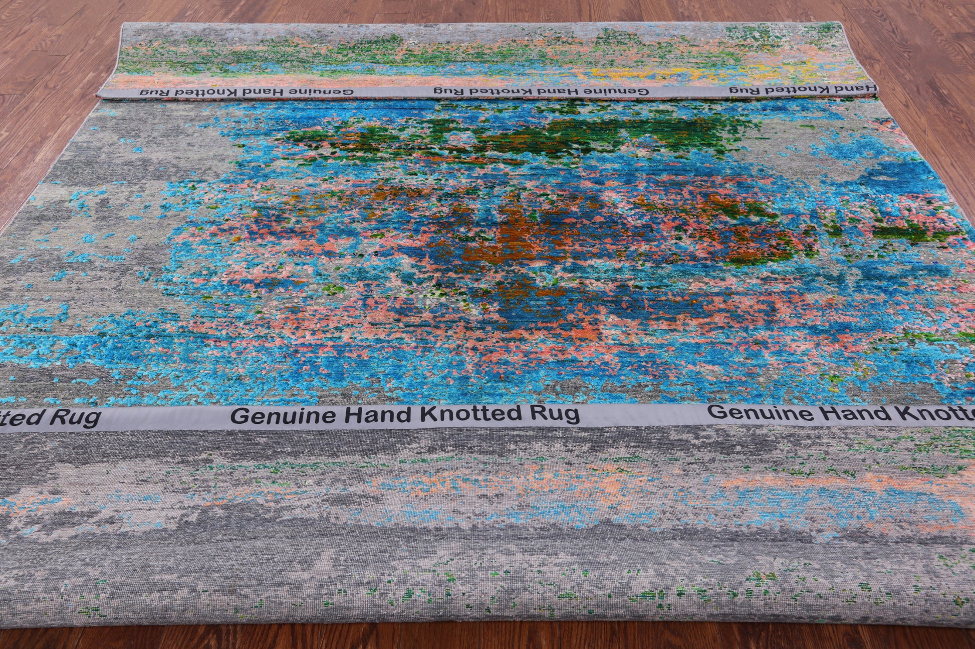 Abstract Modern Hand Knotted Wool & Silk Rug - 8' 0" X 10' 0" - Golden Nile