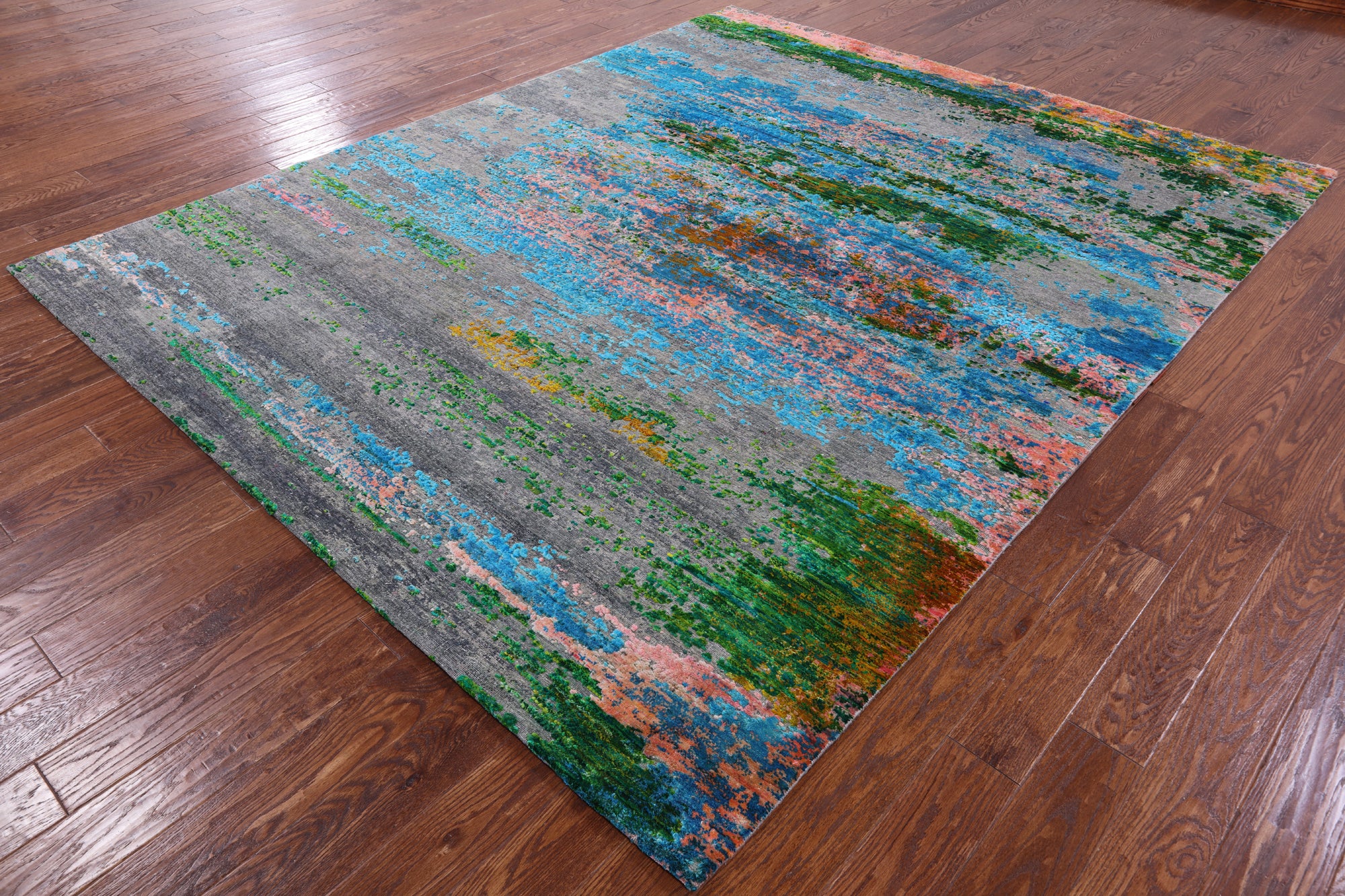 Abstract Modern Hand Knotted Wool & Silk Rug - 8' 0" X 10' 0" - Golden Nile