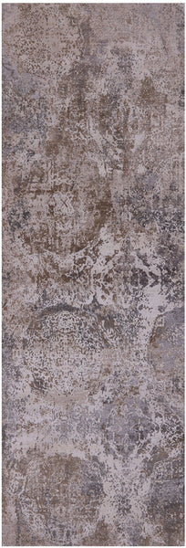 Abstract Modern Hand Knotted Wool & Silk Runner Rug - 3' 11" X 12' 0" - Golden Nile