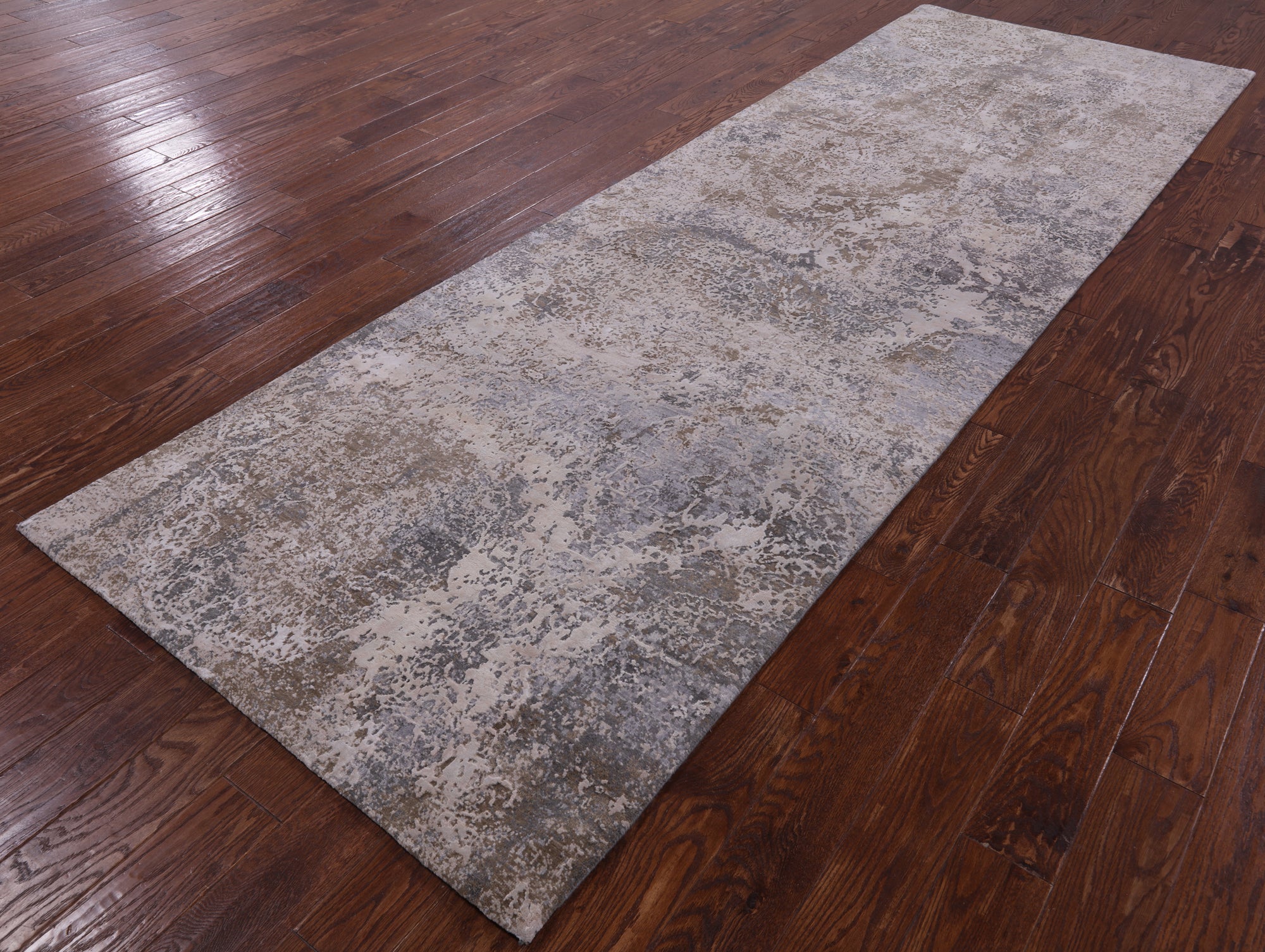 Abstract Modern Hand Knotted Wool & Silk Runner Rug - 3' 11" X 12' 0" - Golden Nile