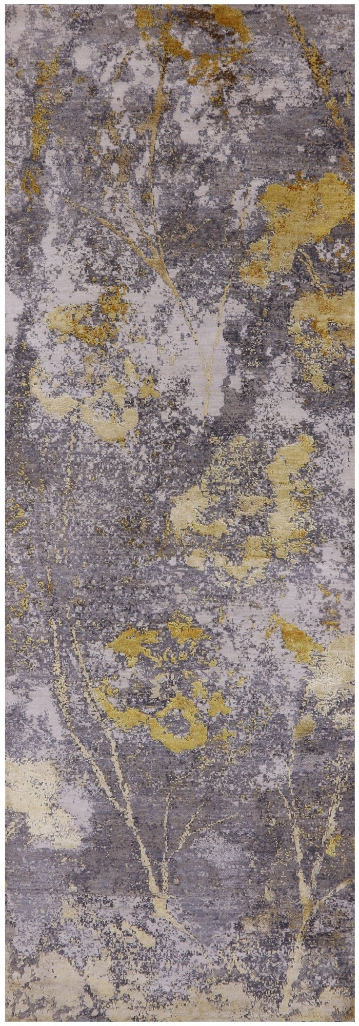 Abstract Modern Hand Knotted Wool & Silk Runner Rug - 4' 0" X 12' 0" - Golden Nile