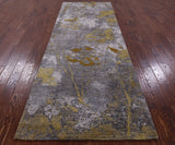 Abstract Modern Hand Knotted Wool & Silk Runner Rug - 4' 0" X 12' 0" - Golden Nile