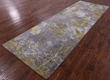 Abstract Modern Hand Knotted Wool & Silk Runner Rug - 4' 0" X 12' 0" - Golden Nile
