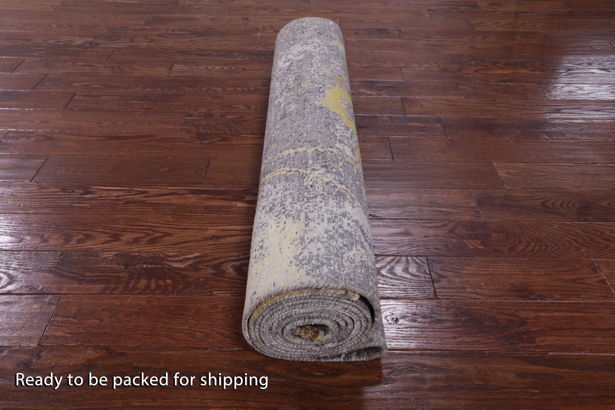 Abstract Modern Hand Knotted Wool & Silk Runner Rug - 4' 0" X 12' 0" - Golden Nile